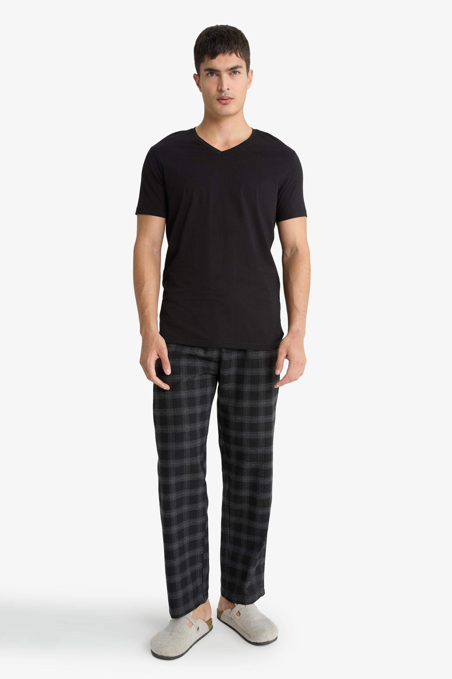 بنطلون بيجاما كاروهات قصة عادية بجيب