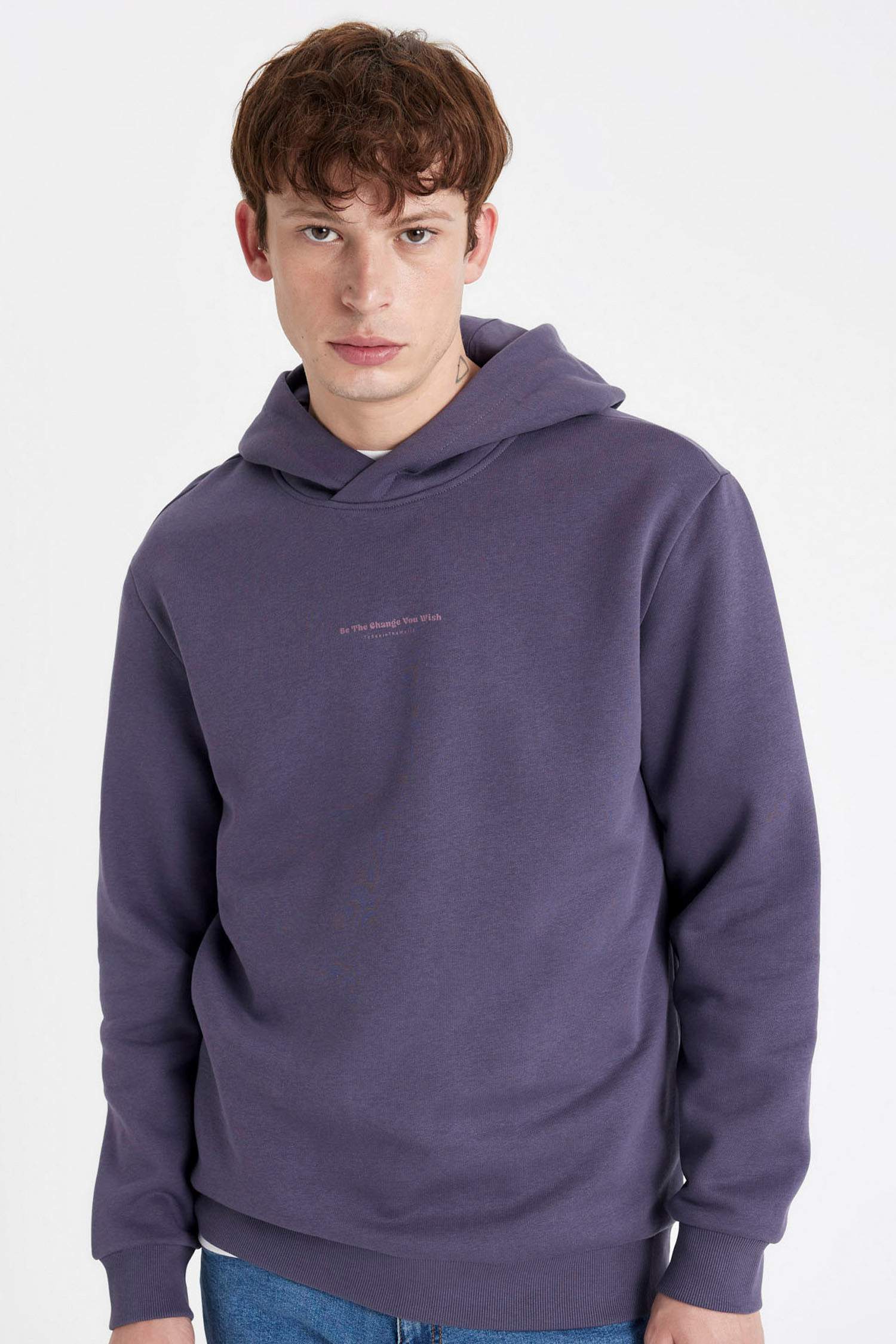 Regular Fıt Kapüşonlu Baskılı Sweatshirt