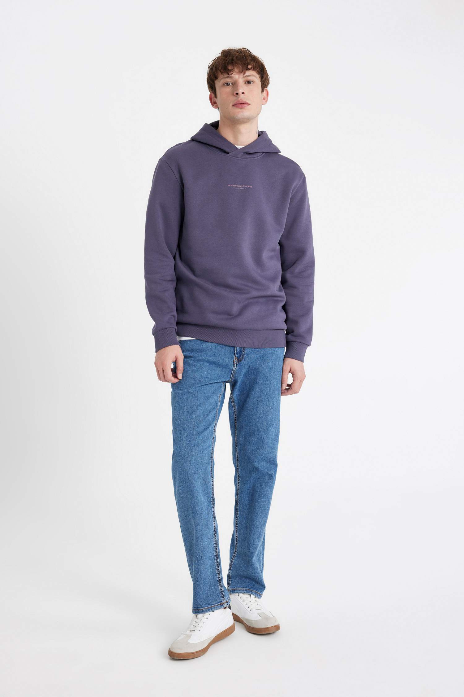 Regular Fıt Kapüşonlu Baskılı Sweatshirt