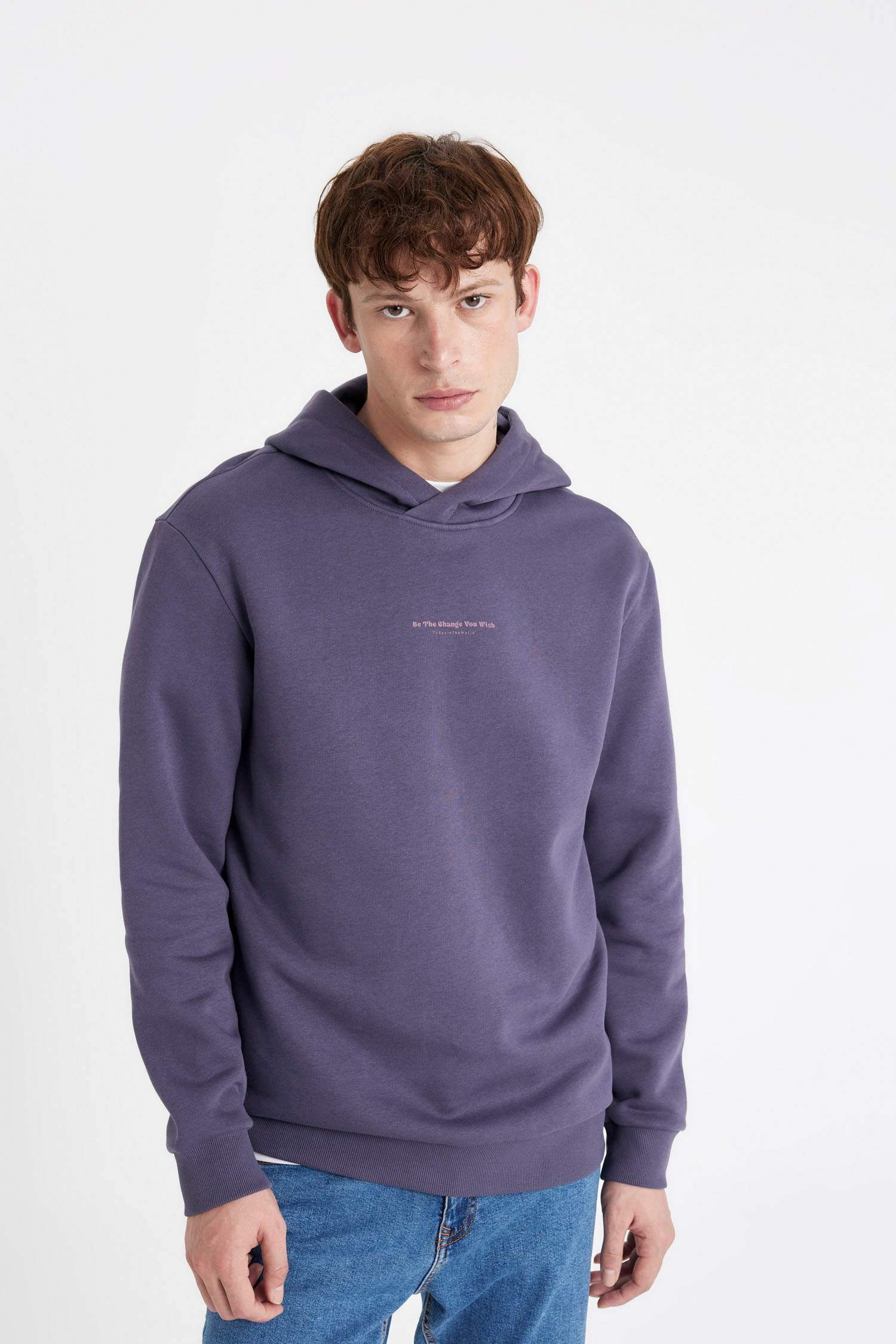 Regular Fıt Kapüşonlu Baskılı Sweatshirt