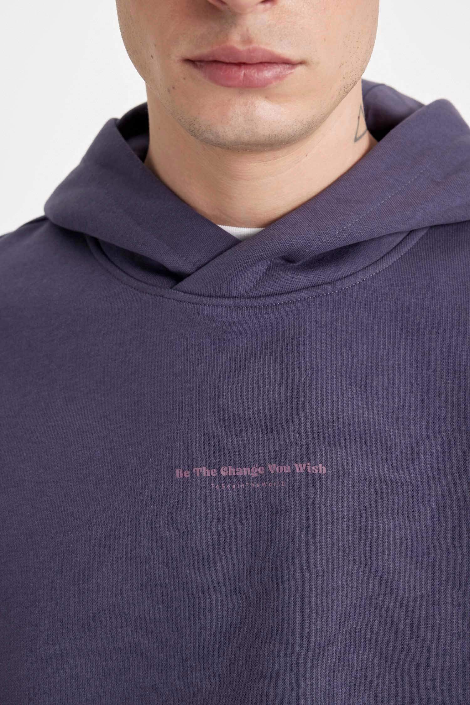 Regular Fıt Kapüşonlu Baskılı Sweatshirt