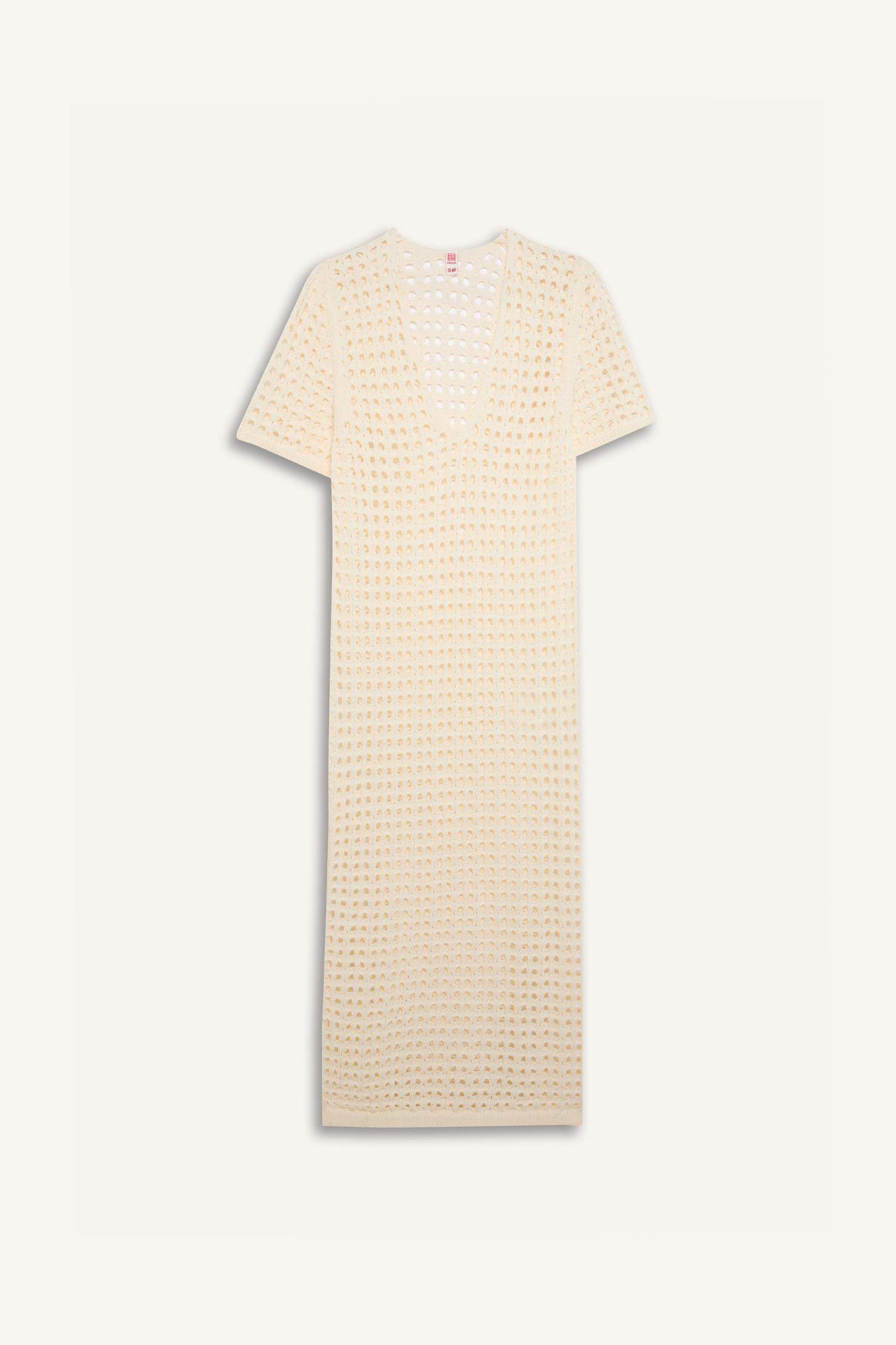 V Yaka Kısa Kollu Triko Örgü Plaj Elbisesi-Fall in Love