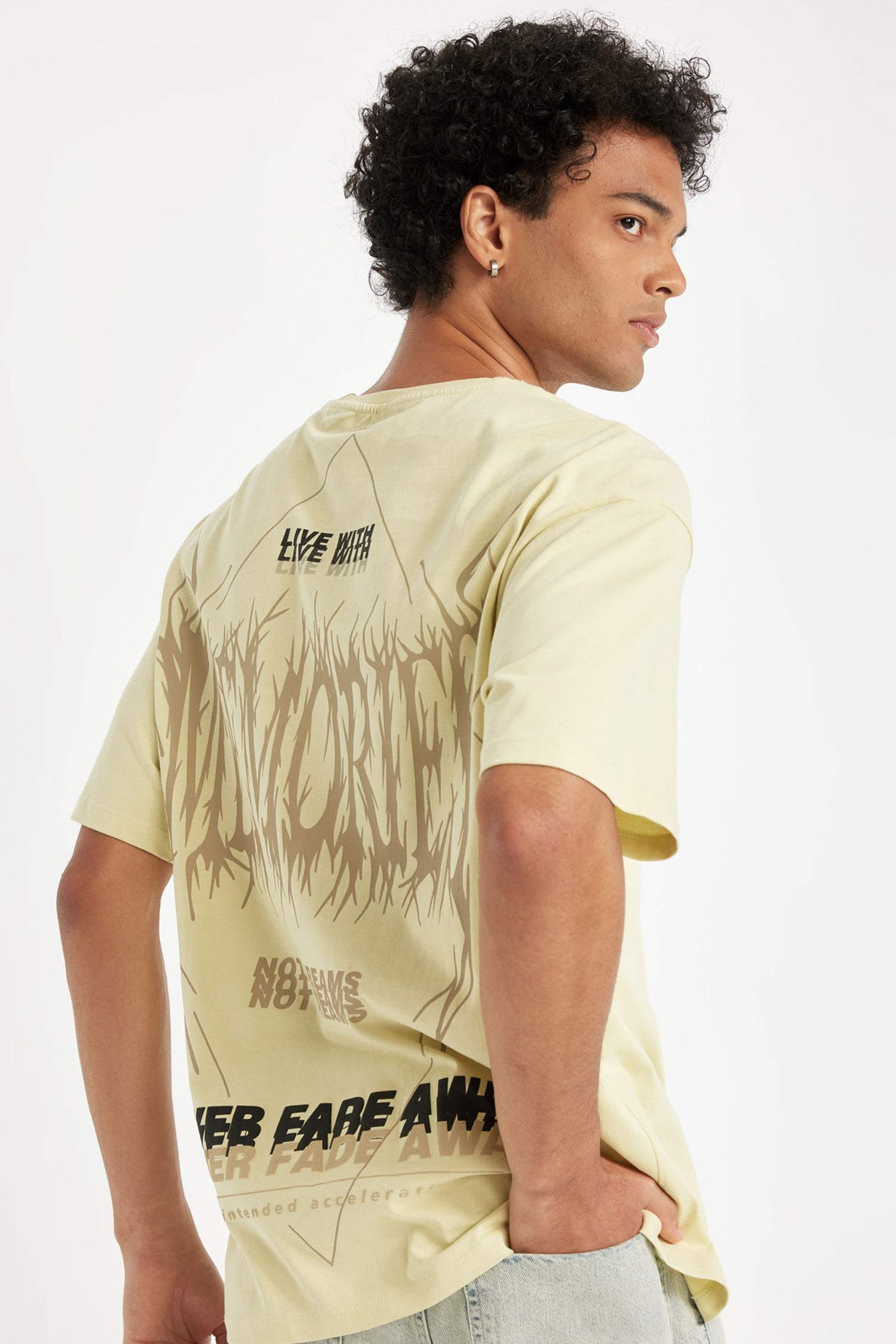 T-shirt en coton imprimé au dos à col rond