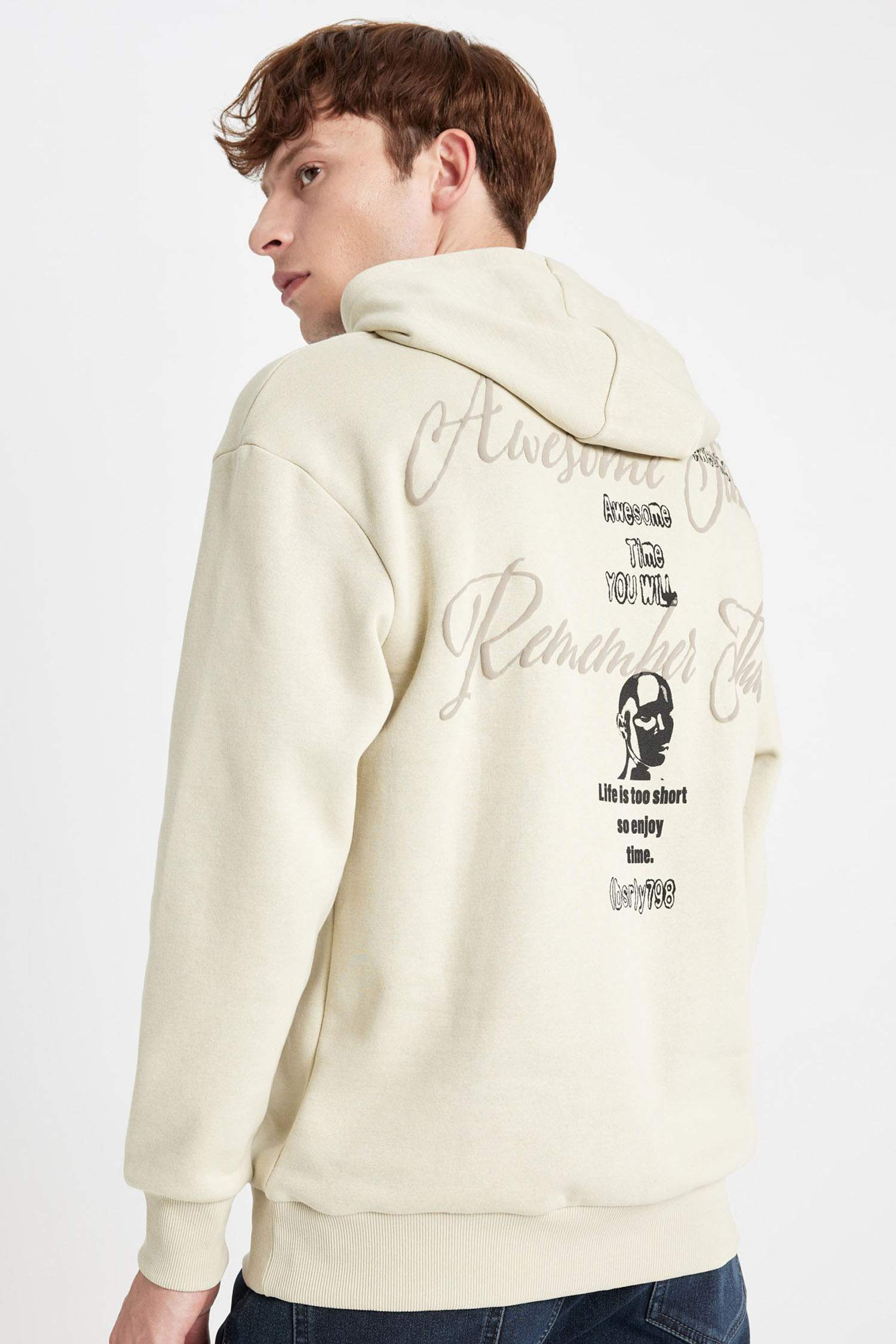 Boxy Fit Kapüşonlu Sırt Baskılı Sweatshirt