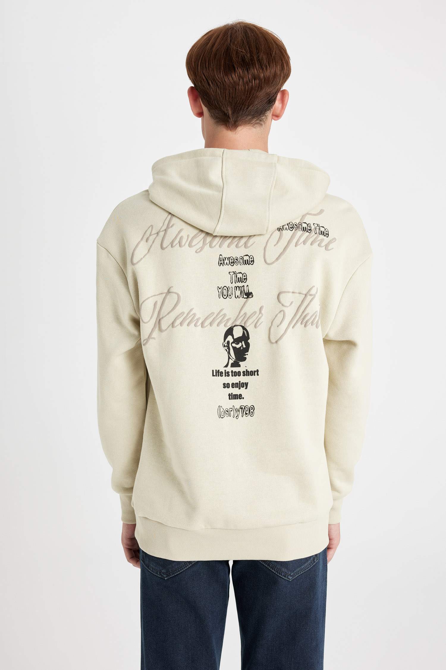 Boxy Fit Kapüşonlu Sırt Baskılı Sweatshirt