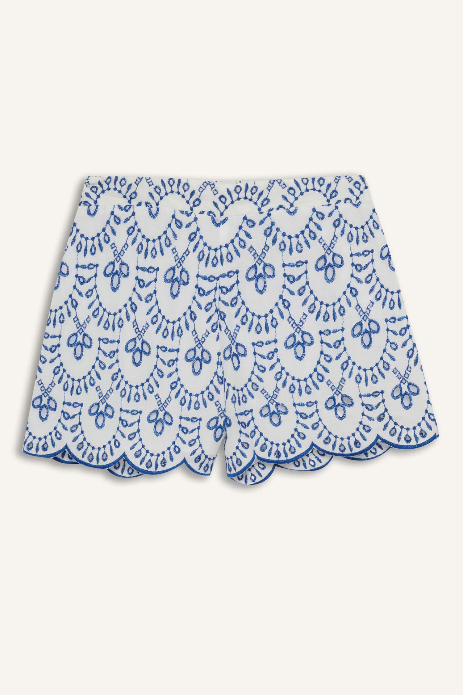 Desenli Nakışlı Brode Plaj Şortu-Fall in Love