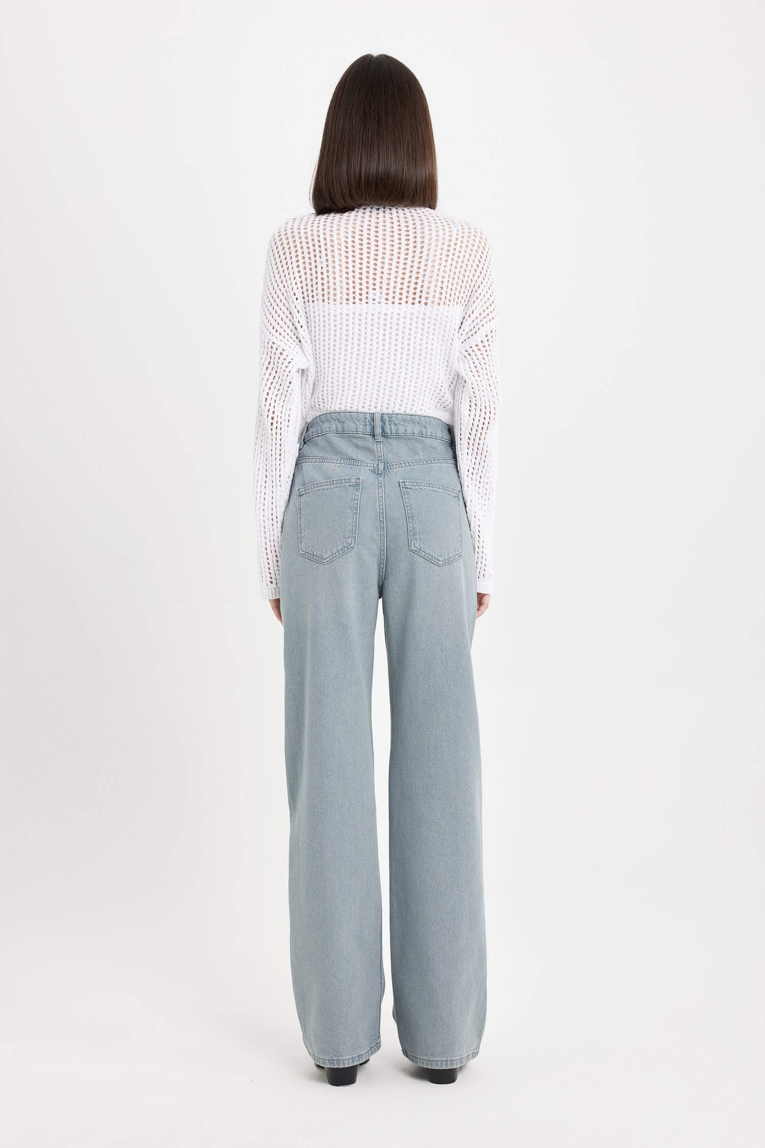 90's Wide Leg Yüksek Bel Uzun Jean Yıkamalı Pantolon