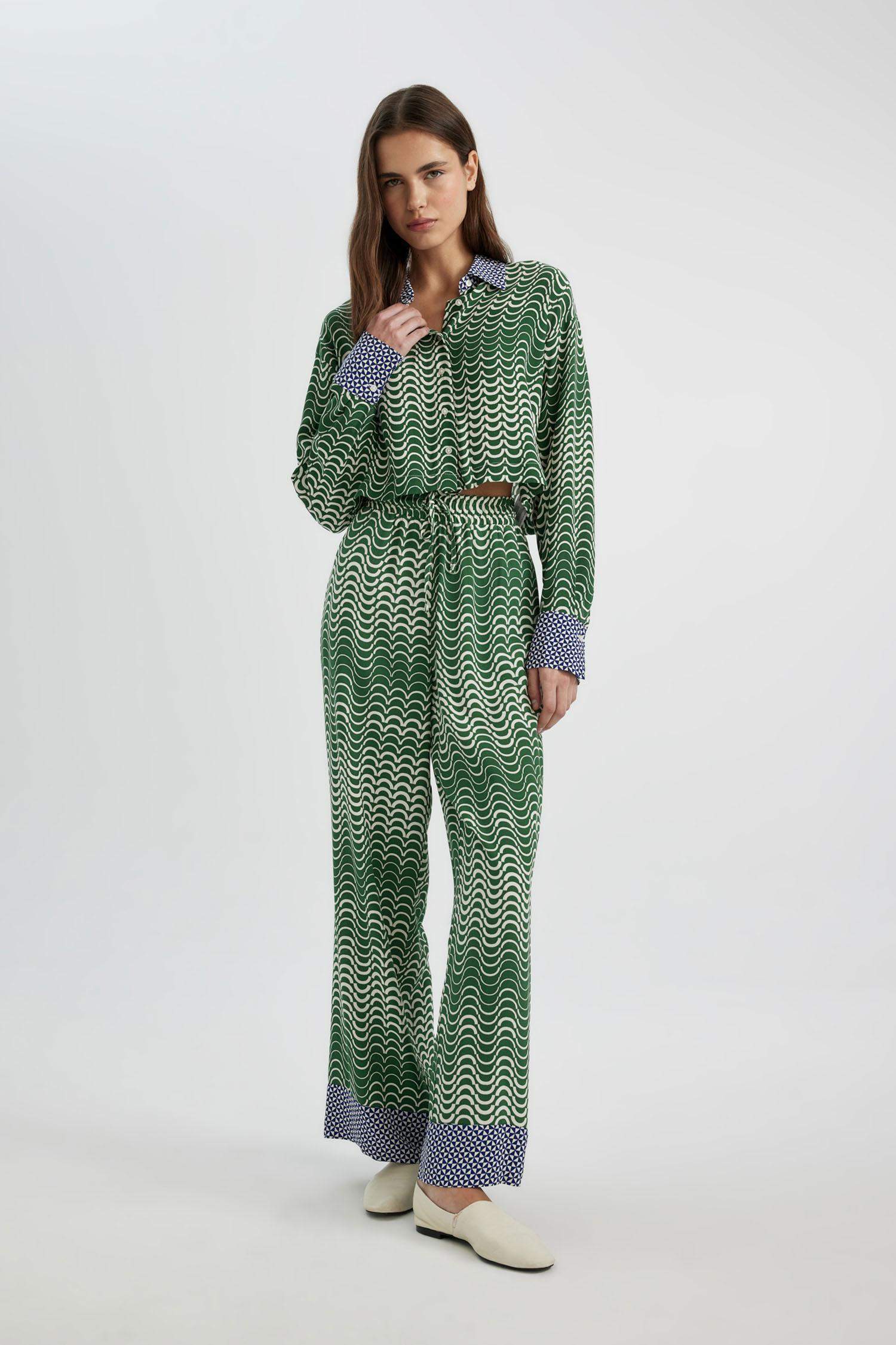 Брюки Wide Leg с высокой талией с принтом