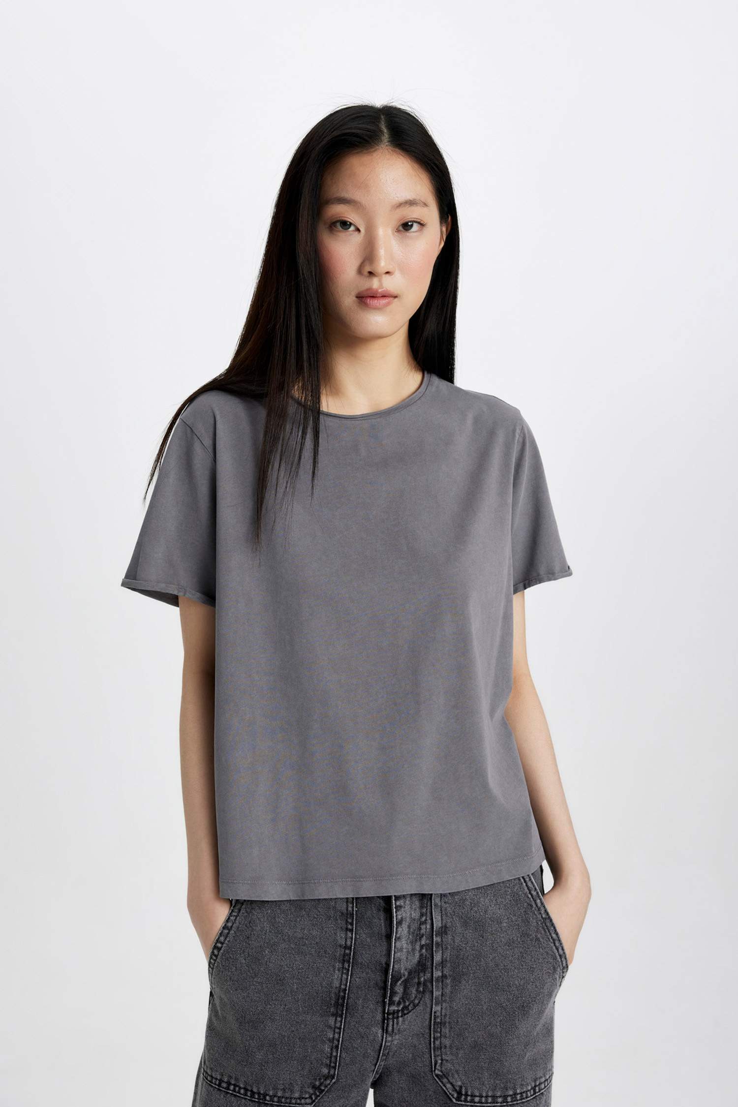 Regular Fit Crew Neck Dirty Short Sleeve T-Shirt