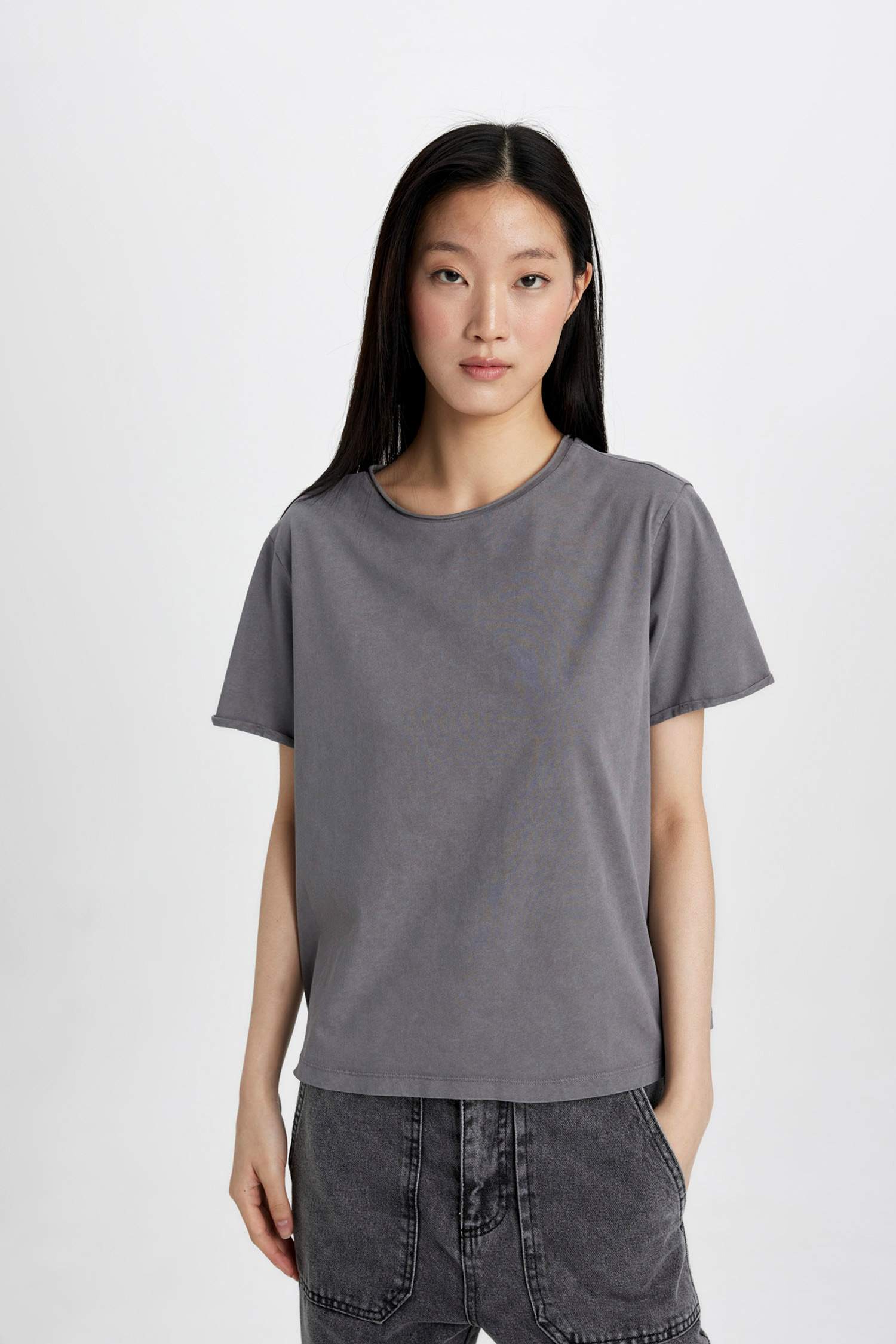 Regular Fit Crew Neck Dirty Short Sleeve T-Shirt