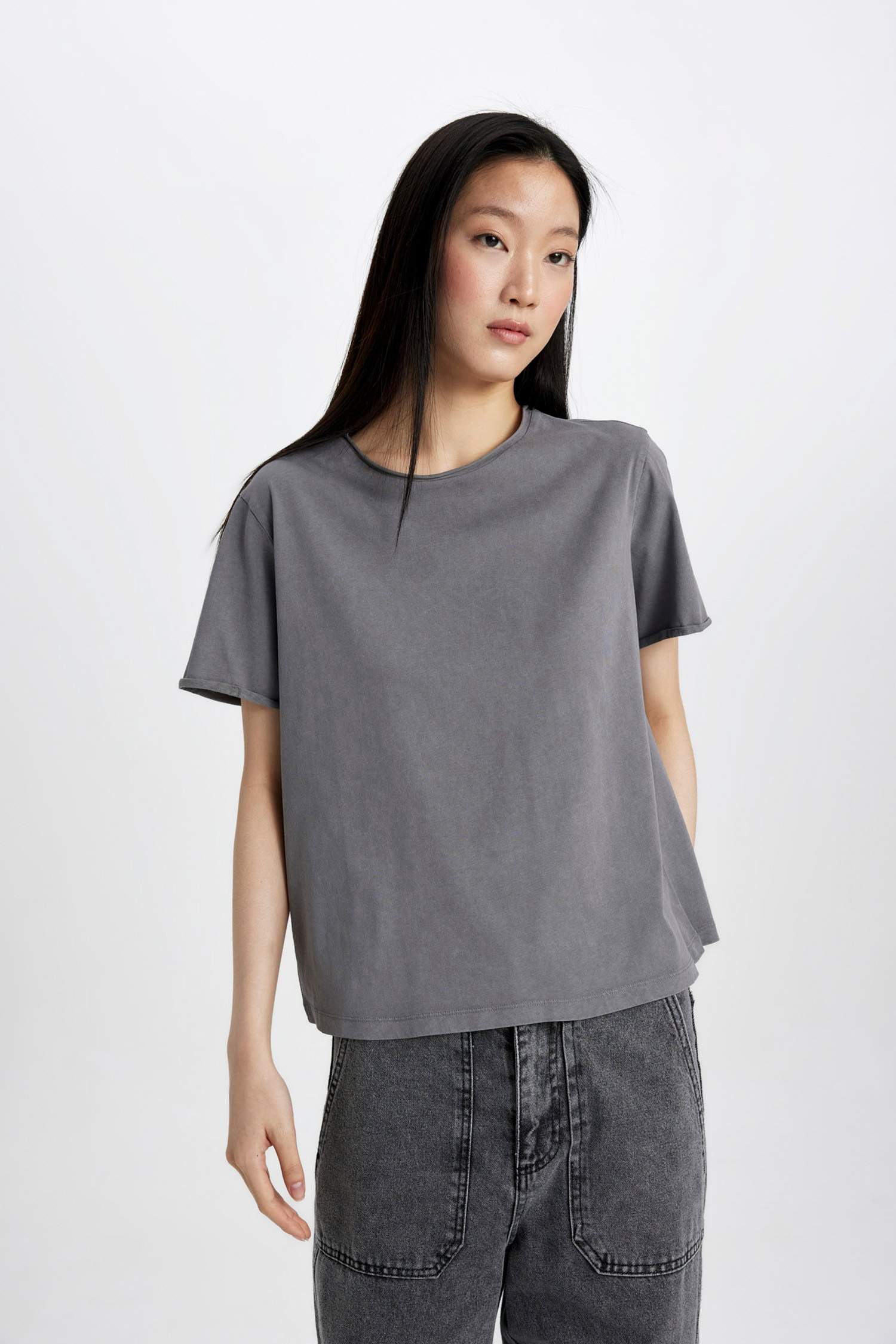 Regular Fit Crew Neck Dirty Short Sleeve T-Shirt