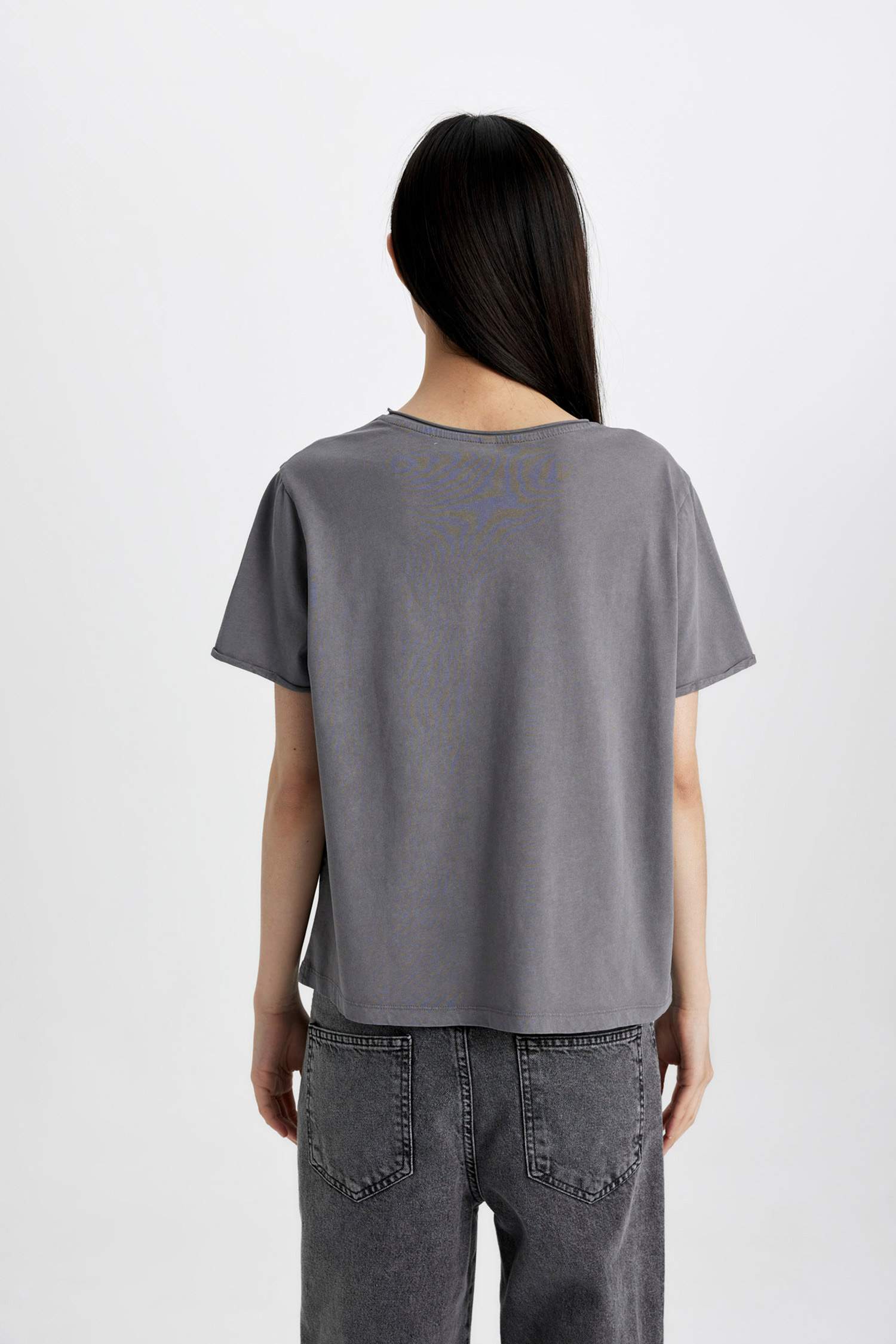 Regular Fit Crew Neck Dirty Short Sleeve T-Shirt