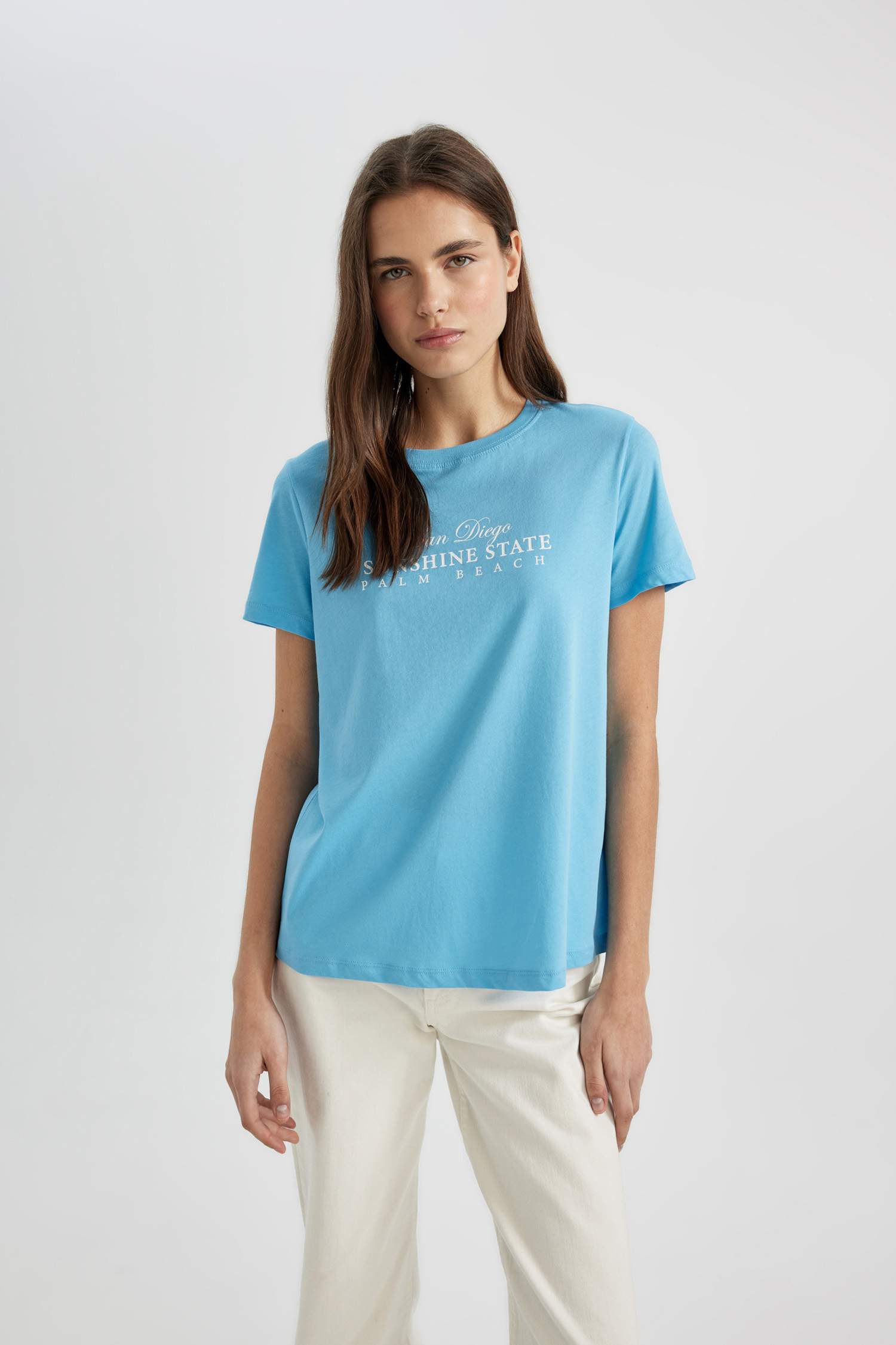 Regular Fit Crew Neck Slogan Printed T-Shirt