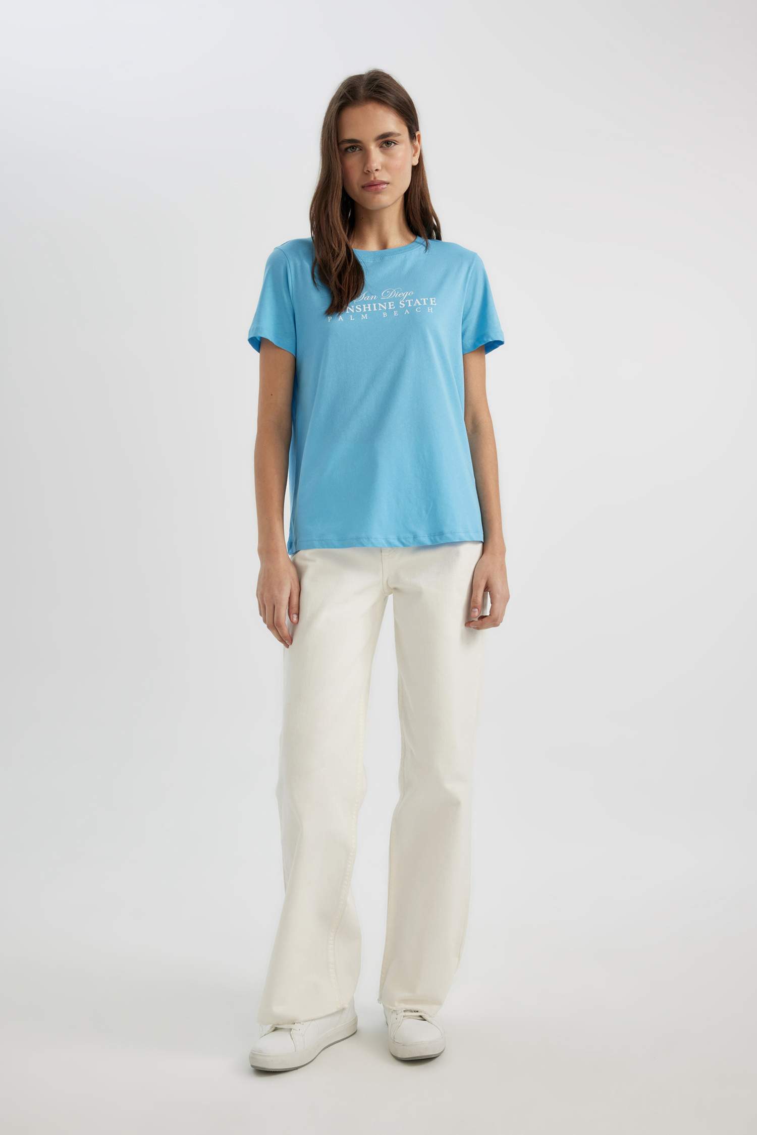 Regular Fit Crew Neck Slogan Printed T-Shirt