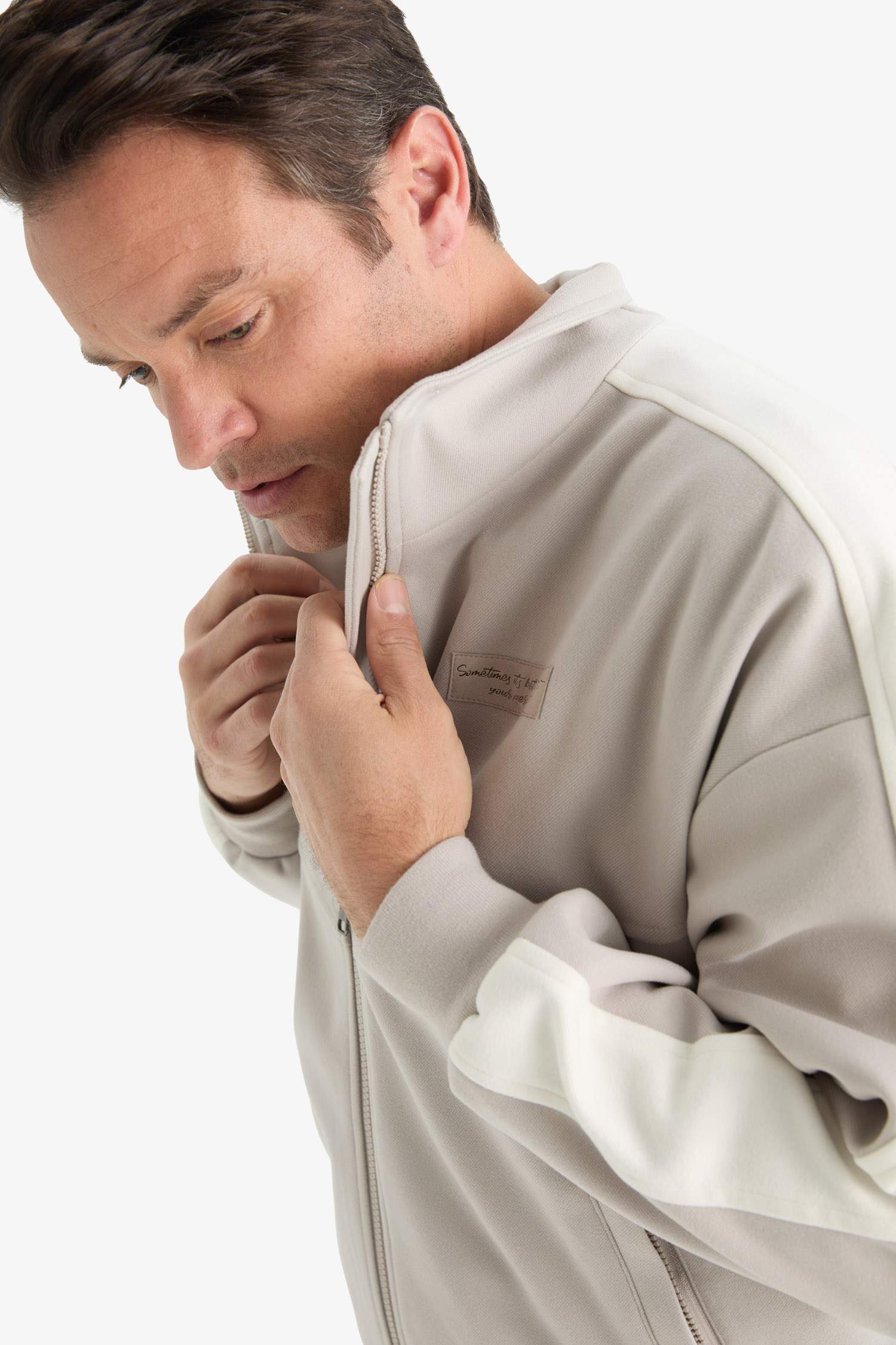 Regular Fit Standing Collar Zippered Jacket