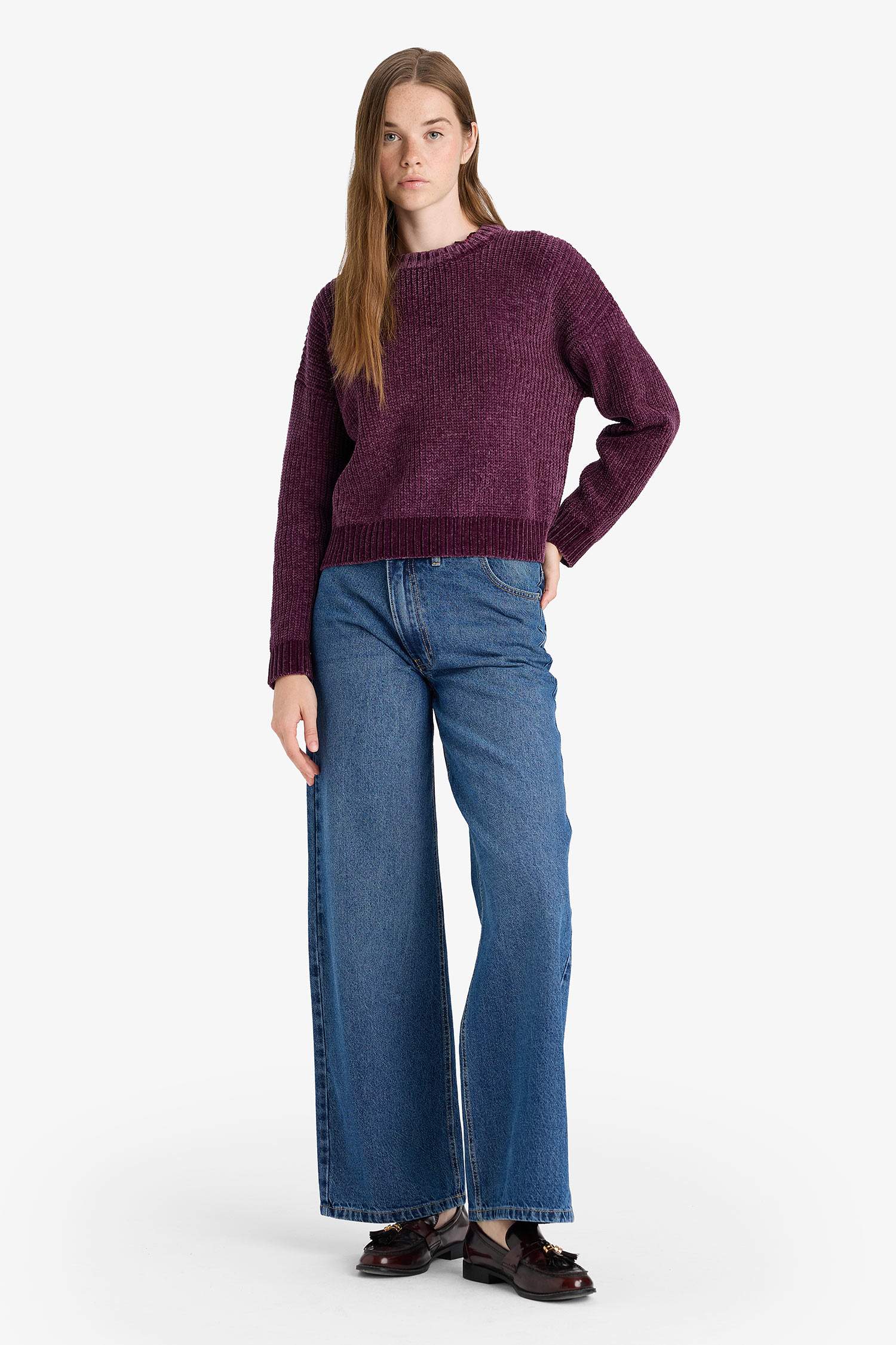 Regular Fit Bisiklet Yaka Şönil Kazak