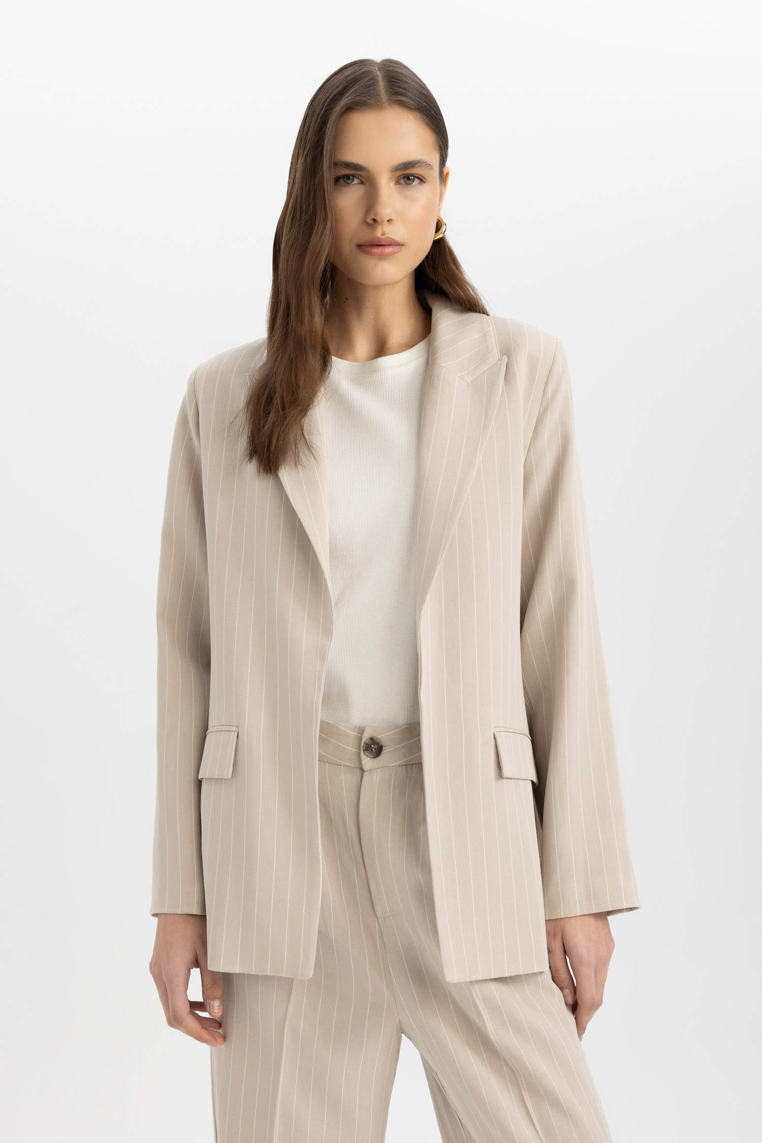 Oversize Fit Jacket Collar Linen Blended Blazer