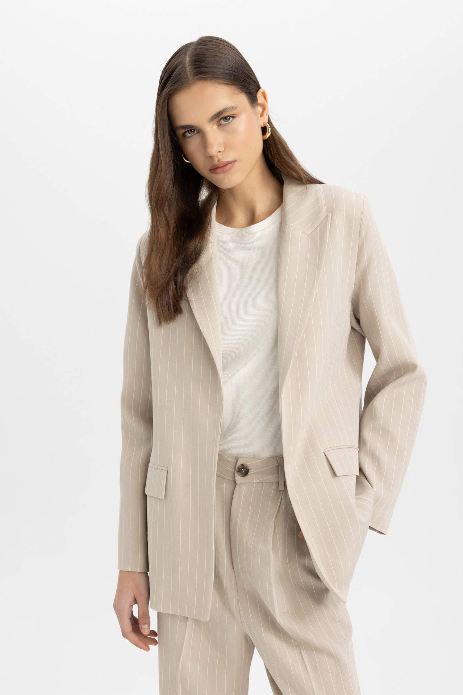 Oversize Fit Jacket Collar Linen Blended Blazer