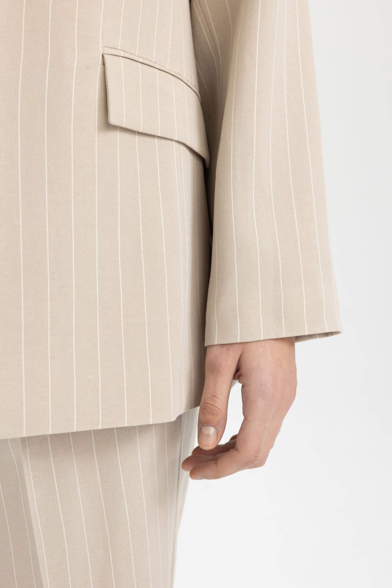 Oversize Fit Jacket Collar Linen Blended Blazer