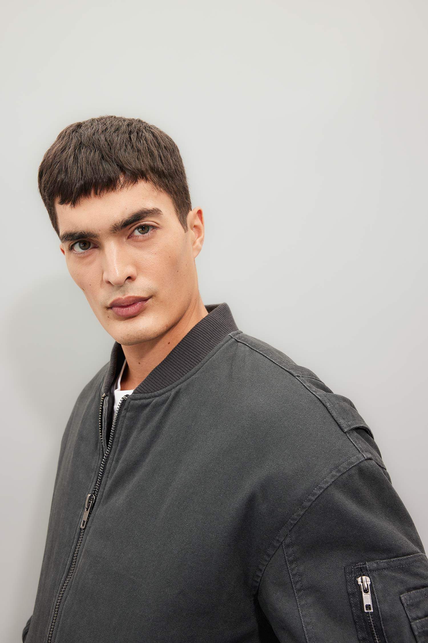 %100 Pamuk Oversize Geniş Kalıp Bomber Kolej Yaka Fermuarlı Cepli Soluk Efektli Mevsimlik Mont Ceket