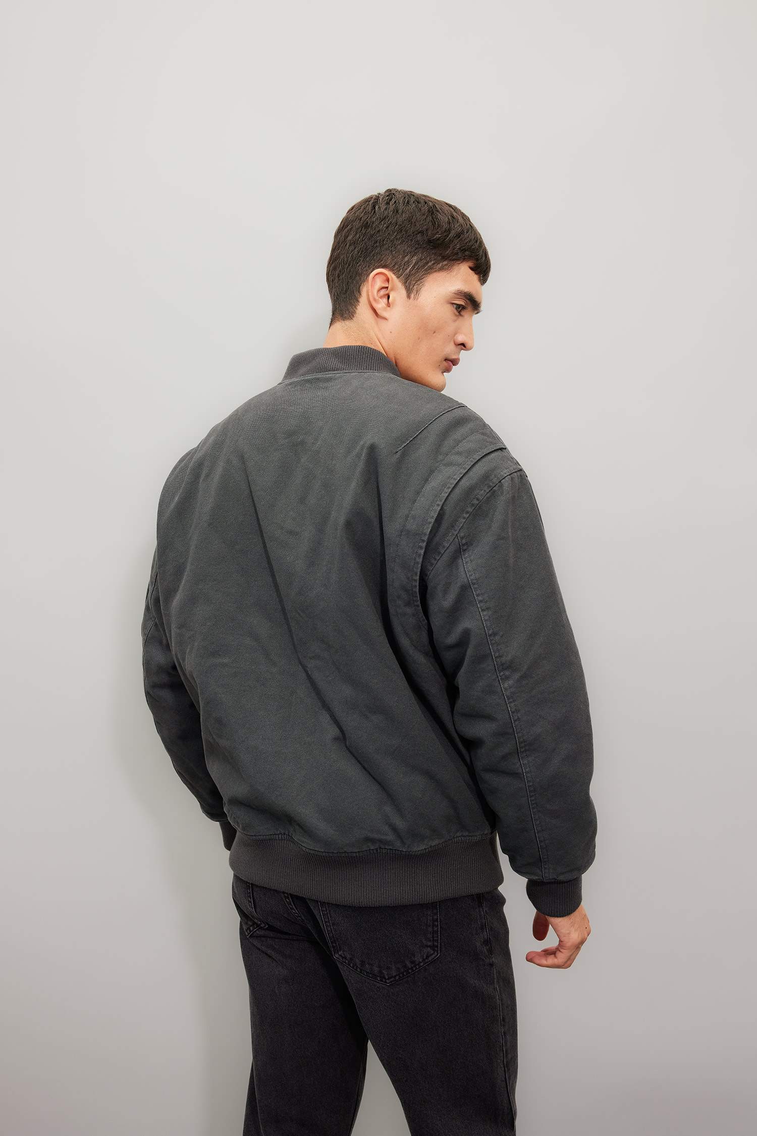 %100 Pamuk Oversize Geniş Kalıp Bomber Kolej Yaka Fermuarlı Cepli Soluk Efektli Mevsimlik Mont Ceket