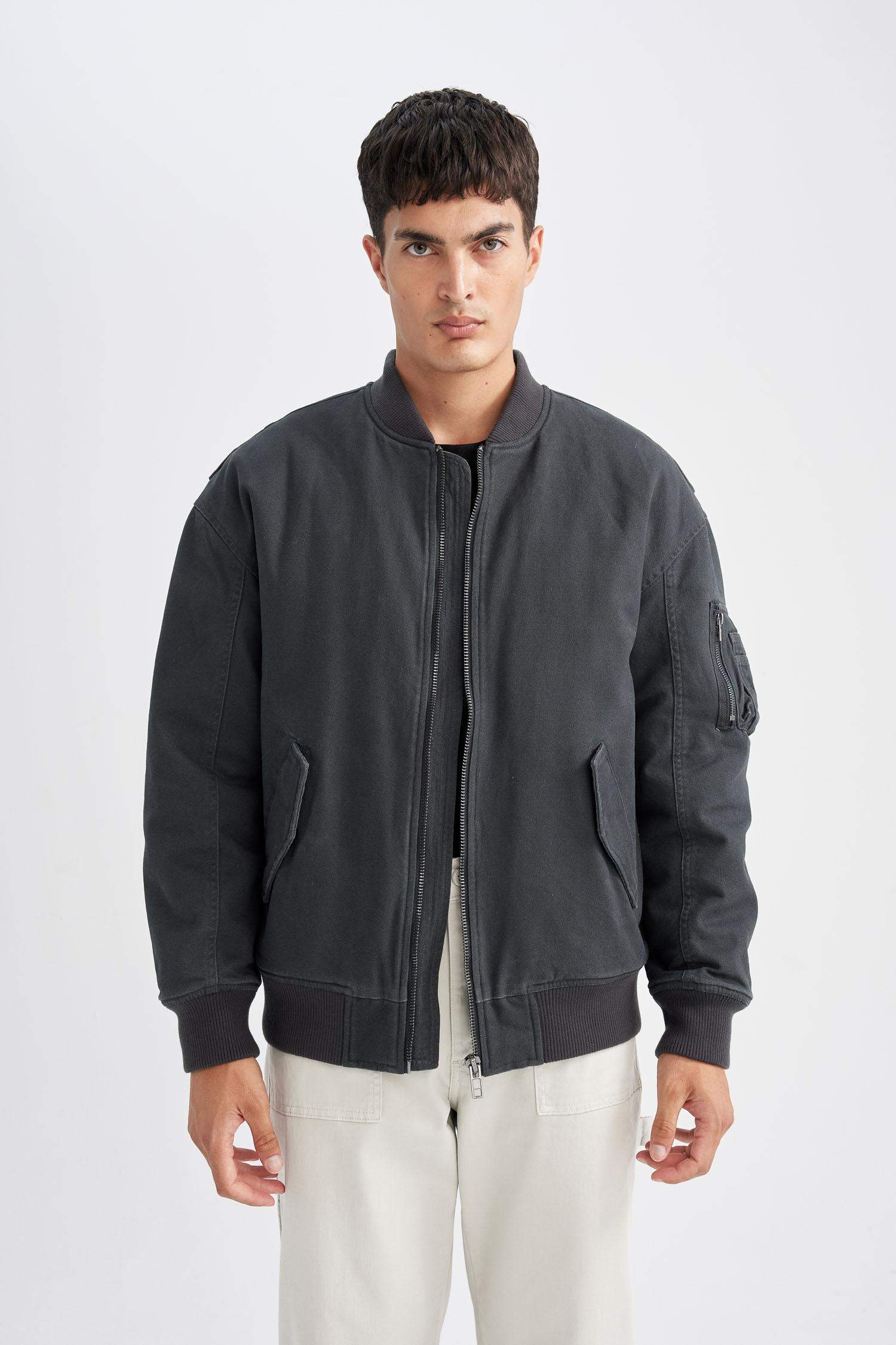 %100 Pamuk Oversize Geniş Kalıp Bomber Kolej Yaka Fermuarlı Cepli Soluk Efektli Mevsimlik Mont Ceket