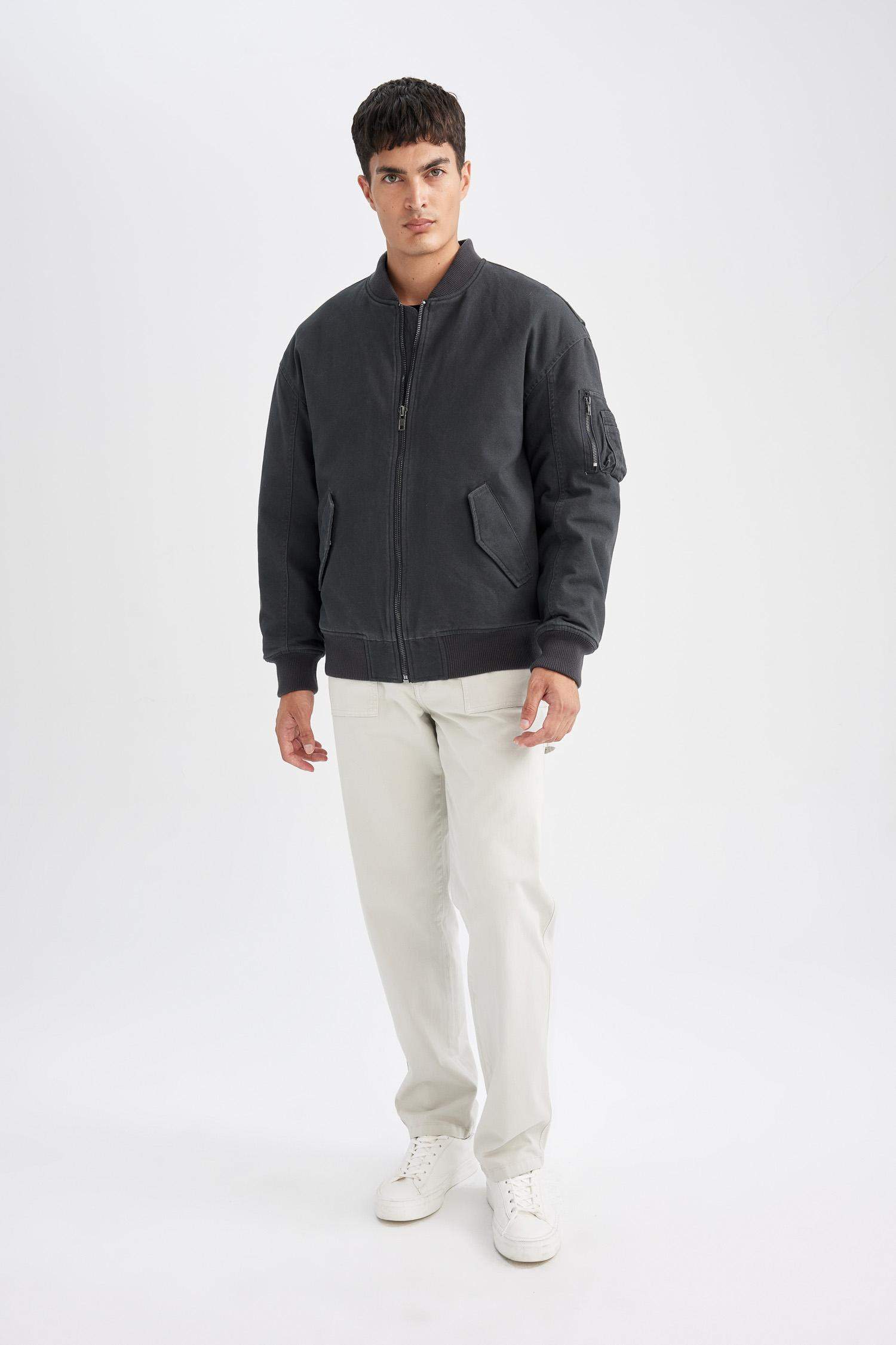 %100 Pamuk Oversize Geniş Kalıp Bomber Kolej Yaka Fermuarlı Cepli Soluk Efektli Mevsimlik Mont Ceket