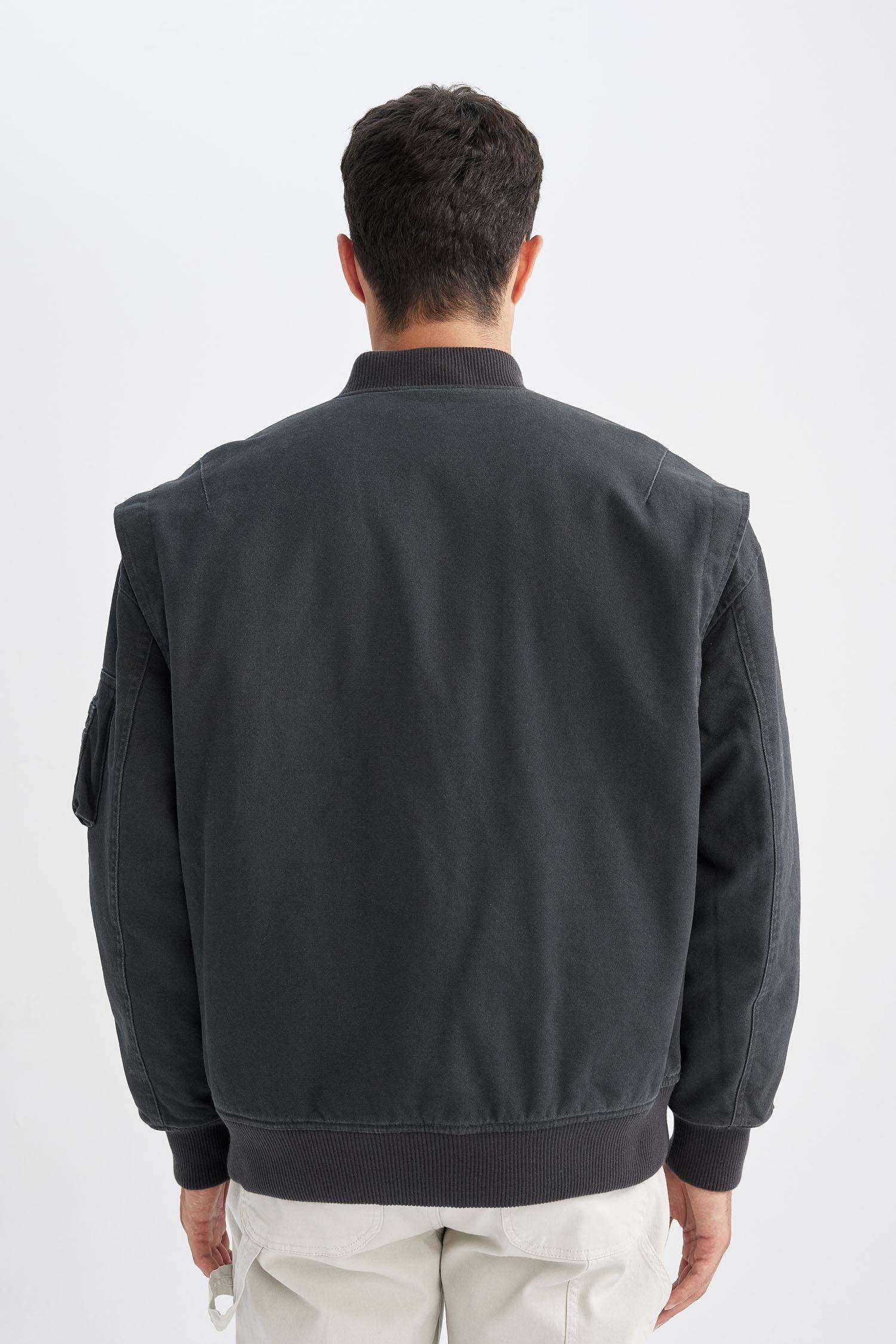 %100 Pamuk Oversize Geniş Kalıp Bomber Kolej Yaka Fermuarlı Cepli Soluk Efektli Mevsimlik Mont Ceket