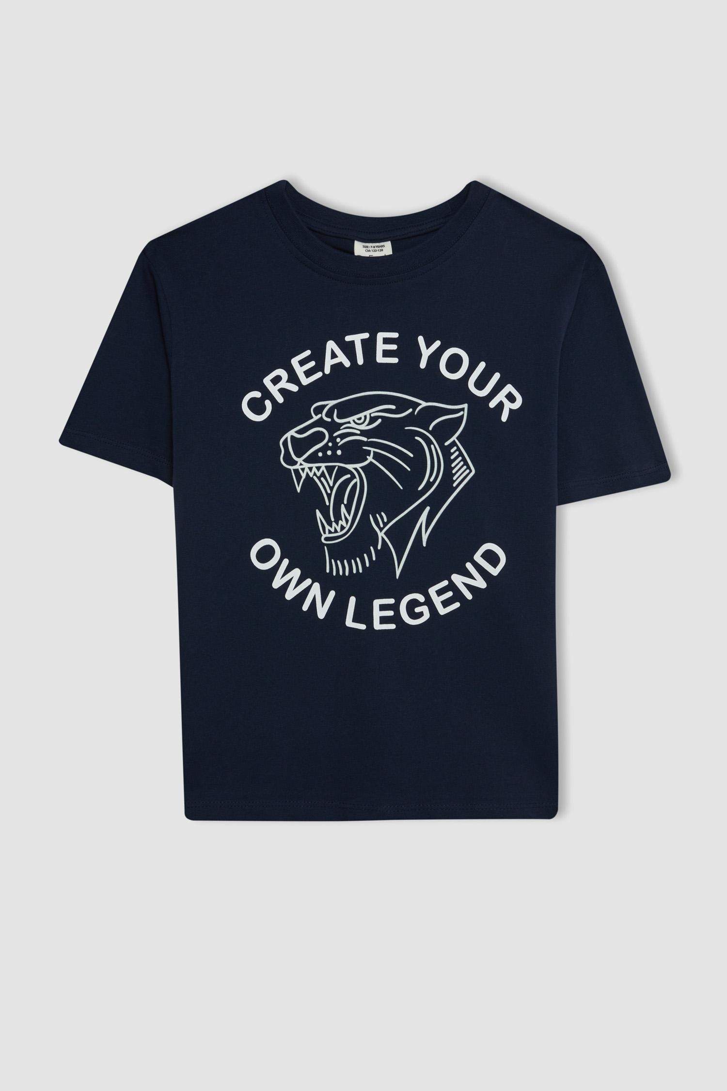 Erkek Çocuk Bisiklet Yaka Renk Şekil Değiştiren Baskılı Kısa Kollu Tişört