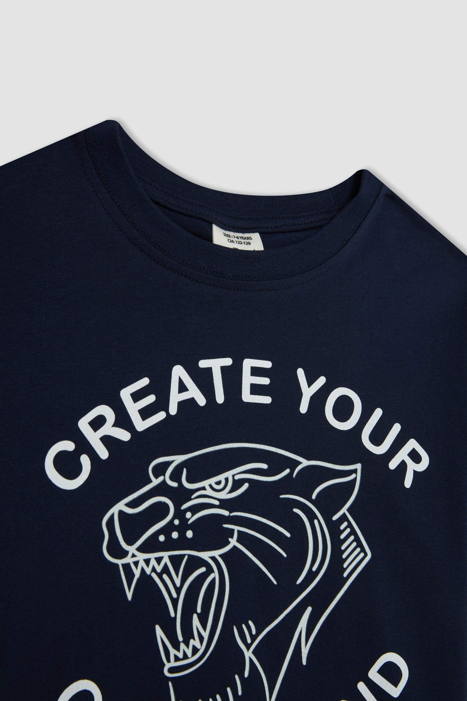 Erkek Çocuk Bisiklet Yaka Renk Şekil Değiştiren Baskılı Kısa Kollu Tişört