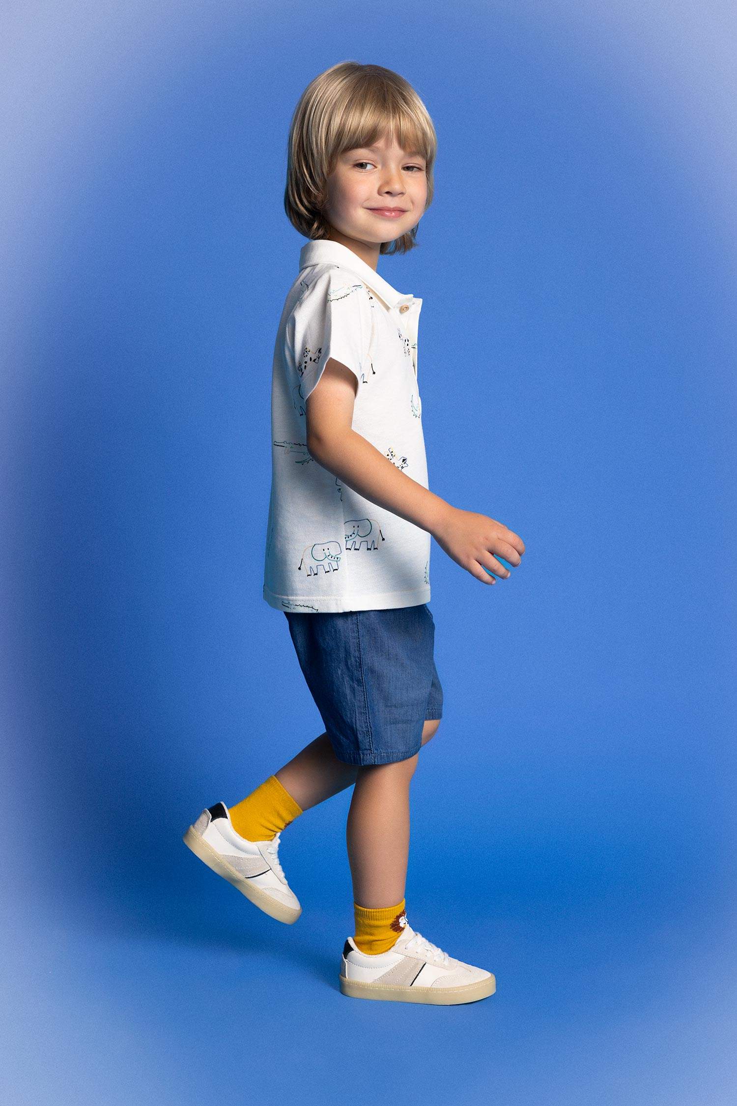 Erkek Bebek Hayvan Desenli Pike Kısa Kollu Polo Tişört