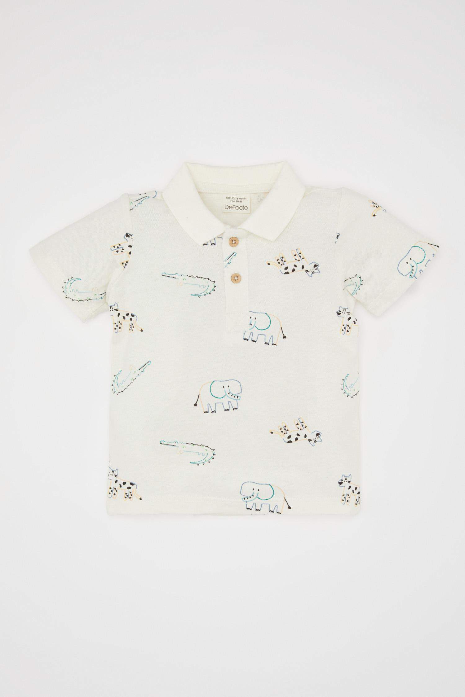 Erkek Bebek Hayvan Desenli Pike Kısa Kollu Polo Tişört
