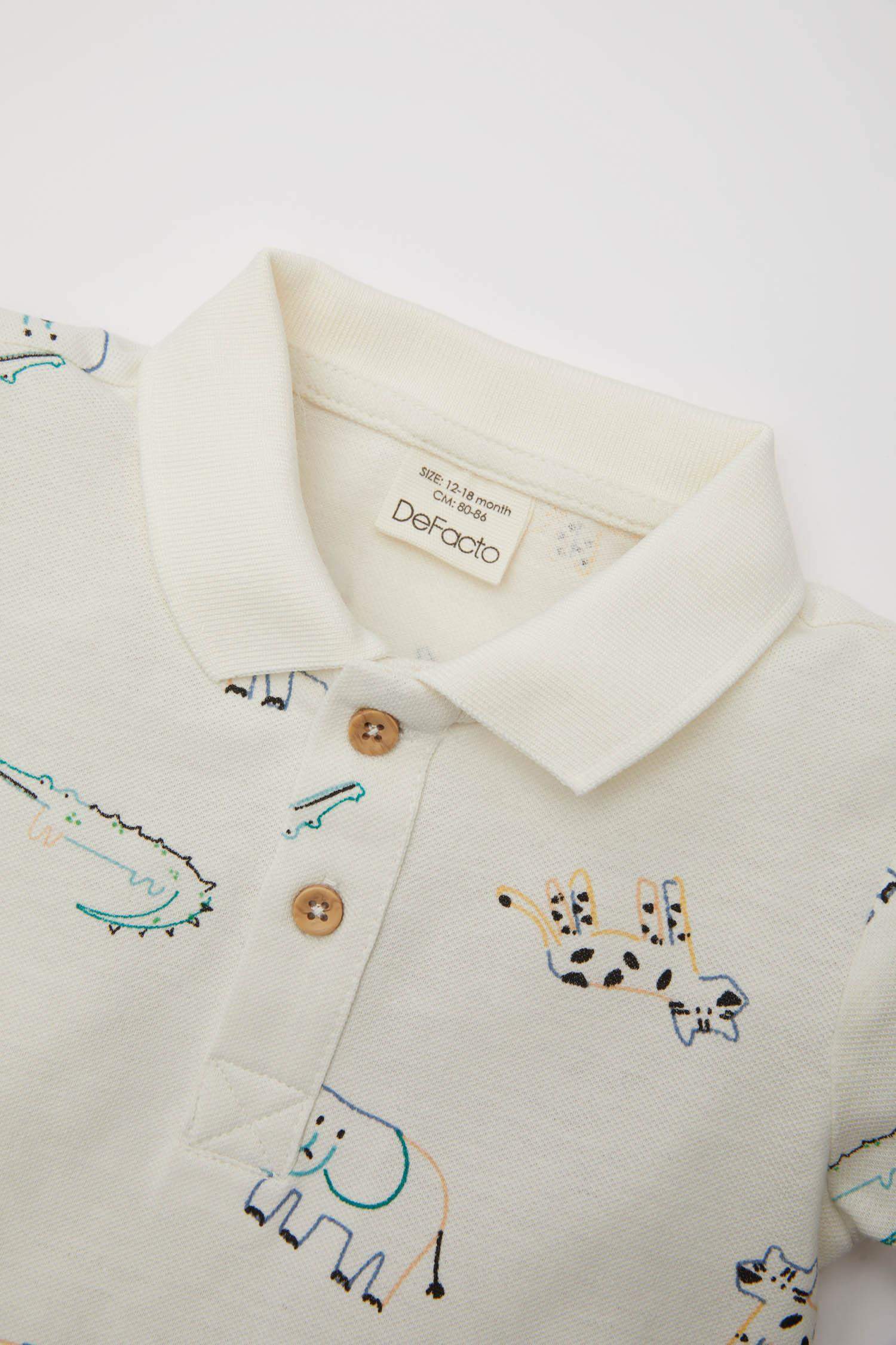Erkek Bebek Hayvan Desenli Pike Kısa Kollu Polo Tişört