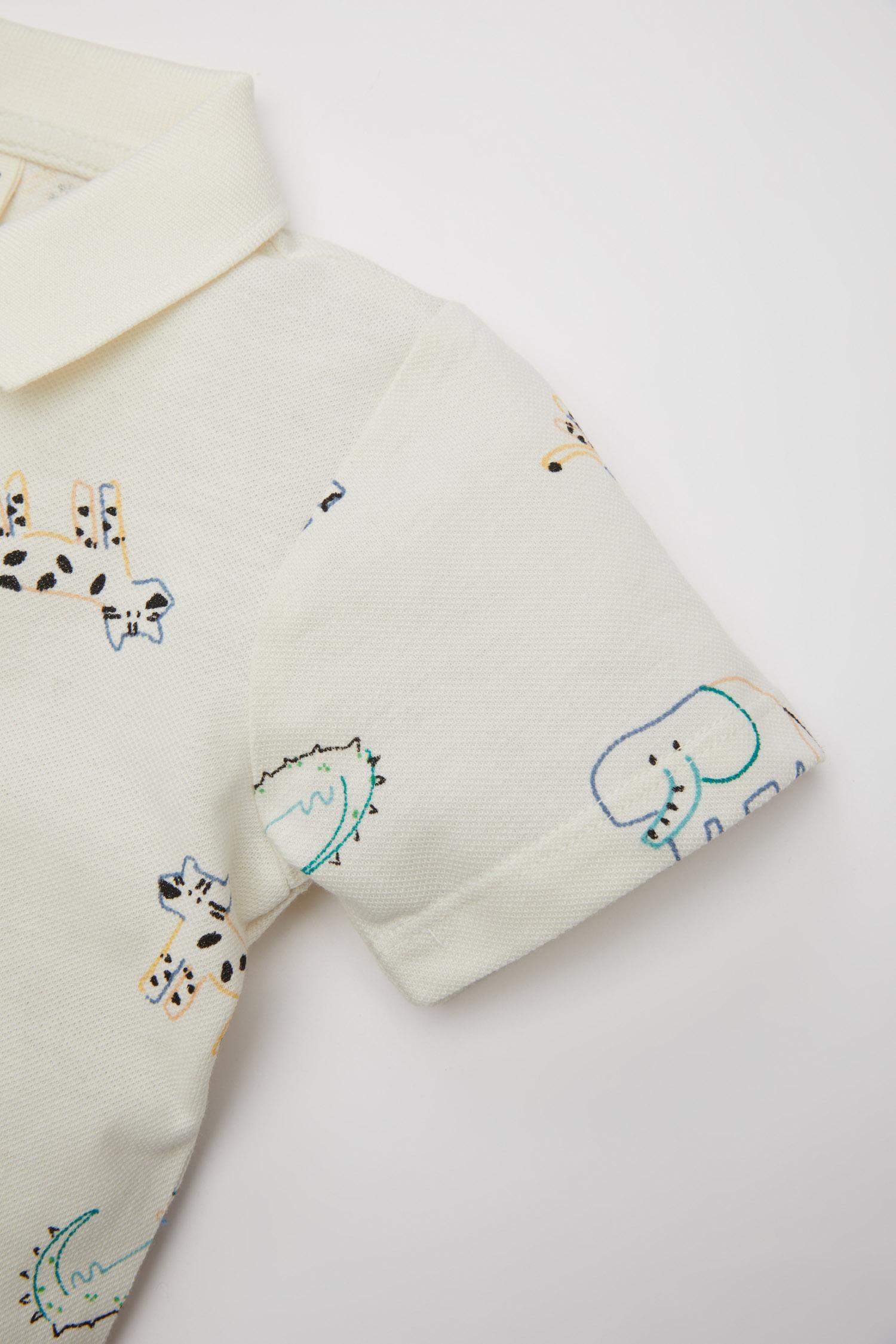 Erkek Bebek Hayvan Desenli Pike Kısa Kollu Polo Tişört