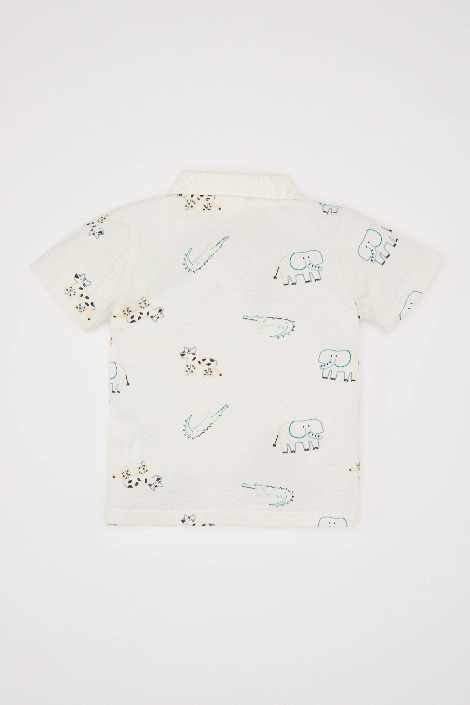 Erkek Bebek Hayvan Desenli Pike Kısa Kollu Polo Tişört