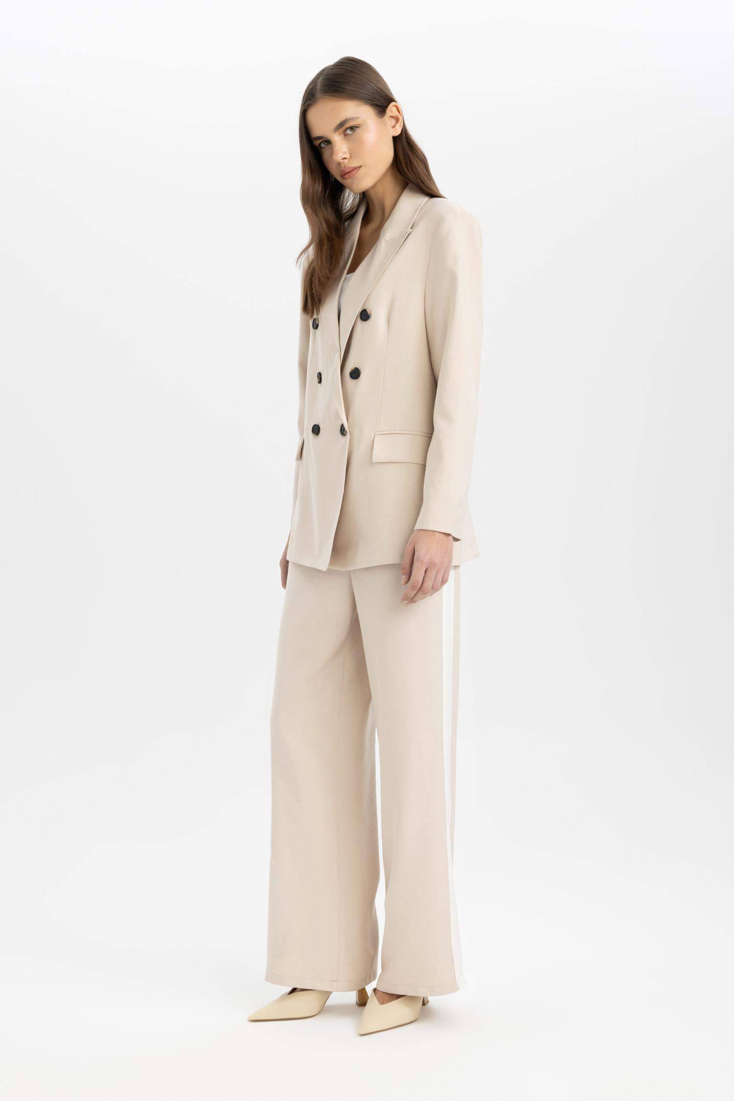 Wide Leg Viskon Kumaş Pantolon Geniş Bol Paça Cepli Yüksek Bel Basic Düz Uzun Boy Yan Şerit Detaylı