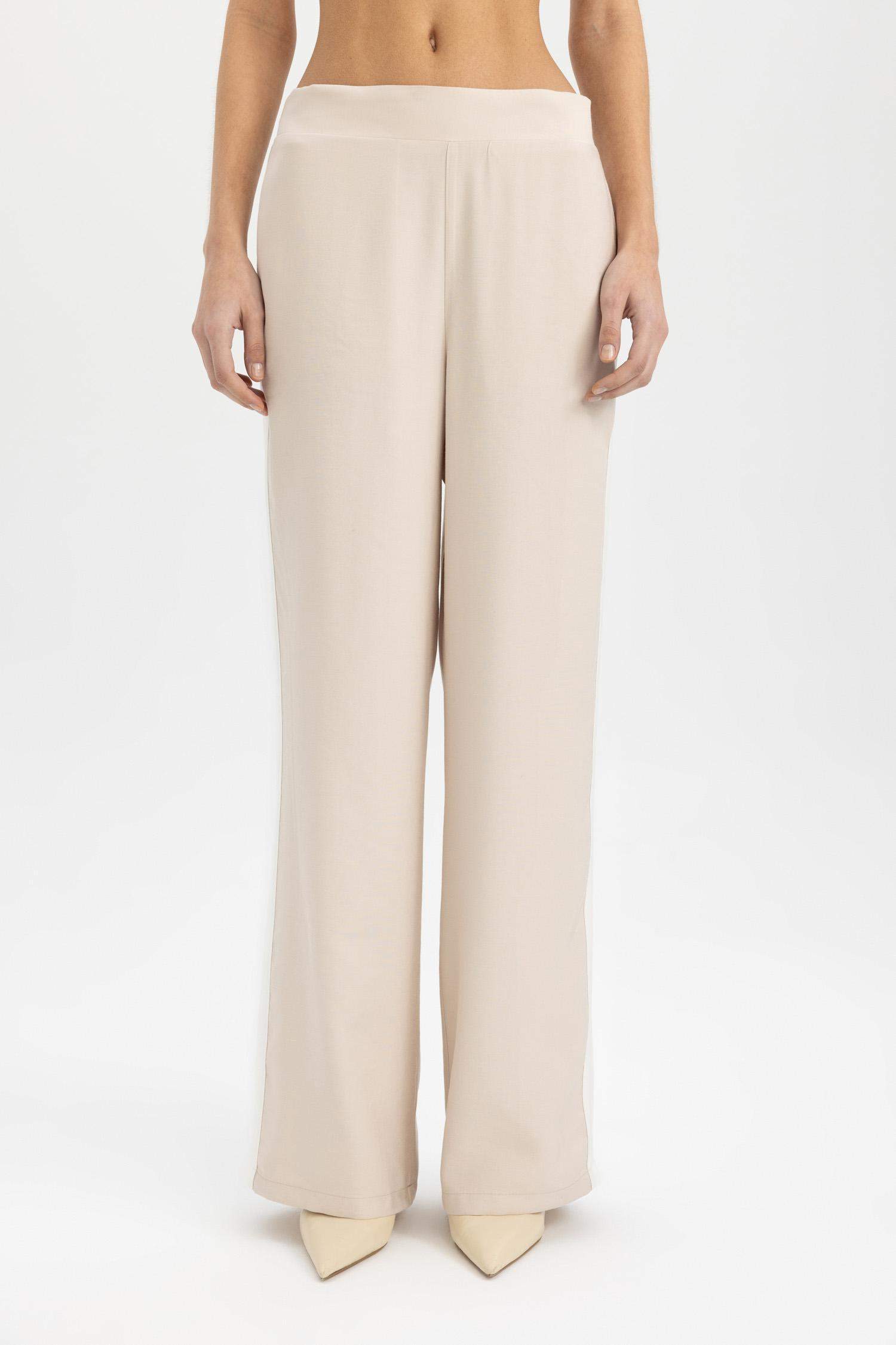 Wide Leg Viskon Kumaş Pantolon Geniş Bol Paça Cepli Yüksek Bel Basic Düz Uzun Boy Yan Şerit Detaylı