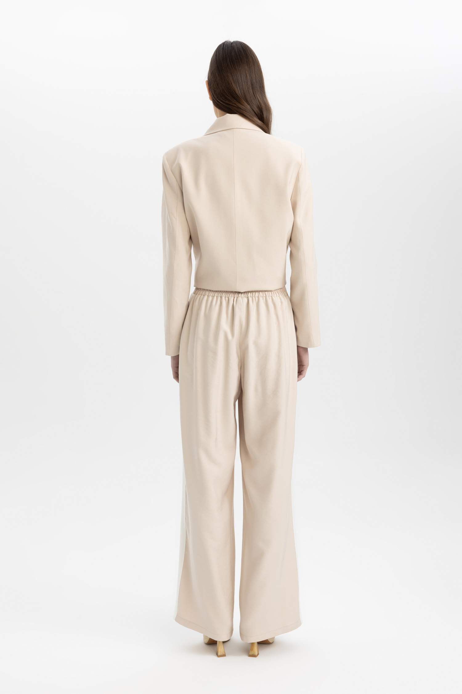 Wide Leg Viskon Kumaş Pantolon Geniş Bol Paça Cepli Yüksek Bel Basic Düz Uzun Boy Yan Şerit Detaylı