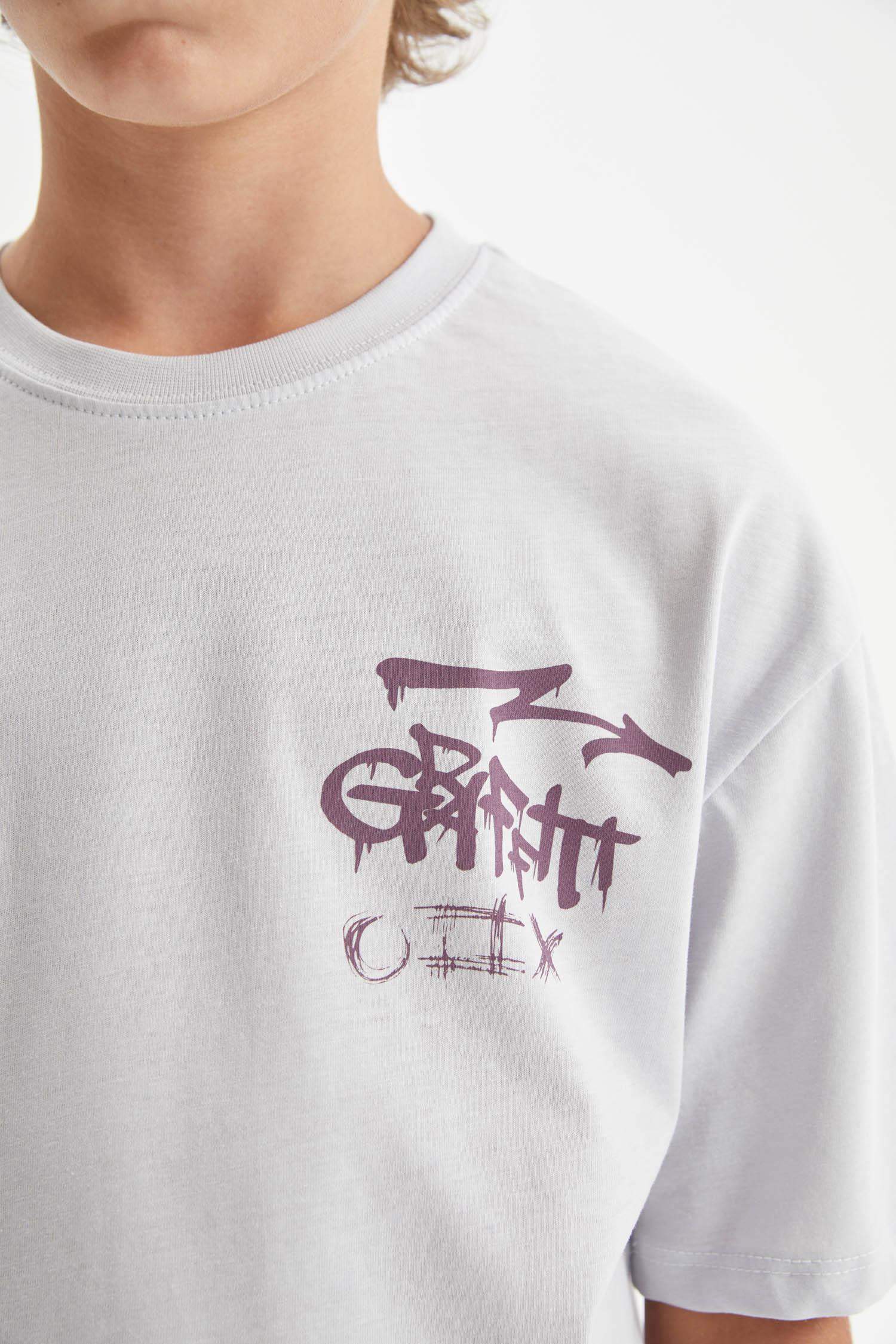 تيشيرت اوفر سايز اولادي مطبوع بياقة مستديرة