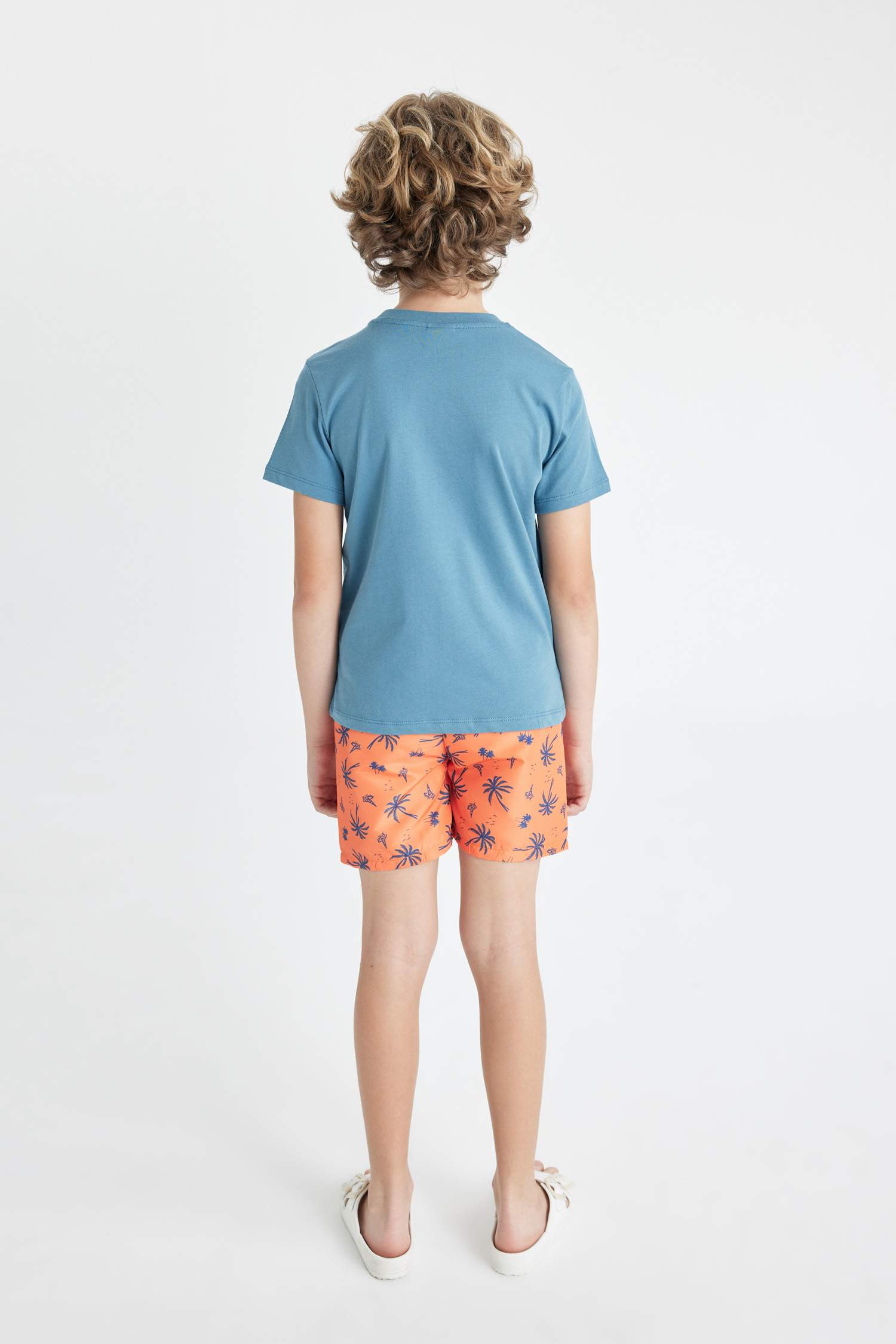 Erkek Çocuk 2'li Takım Palmiye Baskılı Kısa Kollu Tişört Deniz Şortu