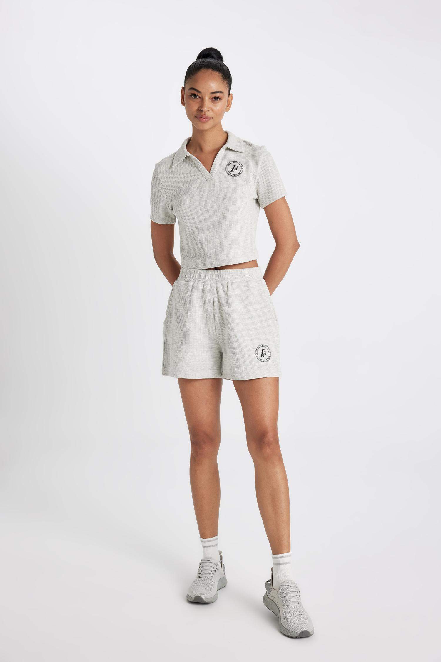 DeFactoFit NBA Los Angeles Lakers Cropped Waffle Shorts