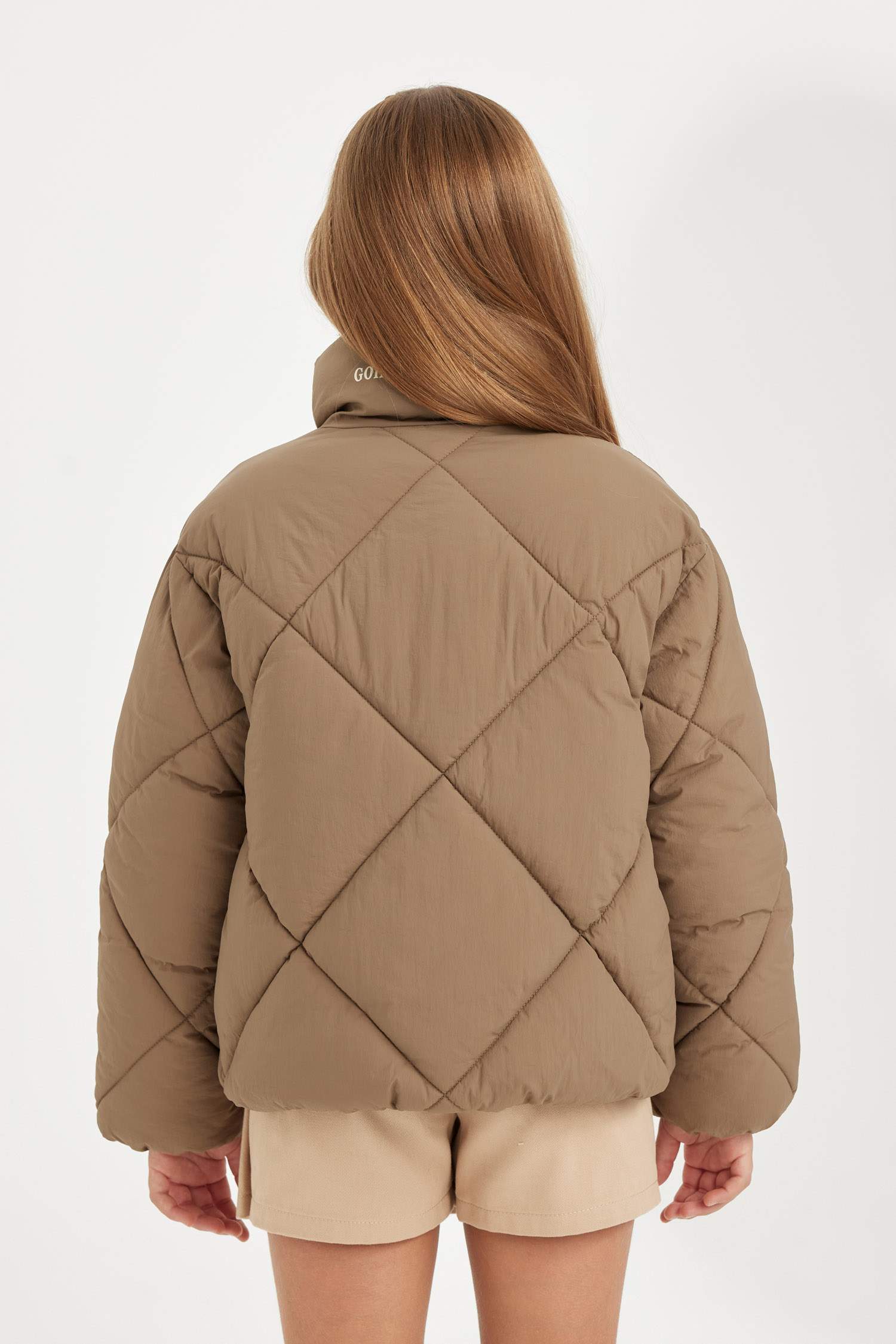 Kız Çocuk Su Geçirmez Şişme Mont Dik Yaka Cepli Fermuarlı