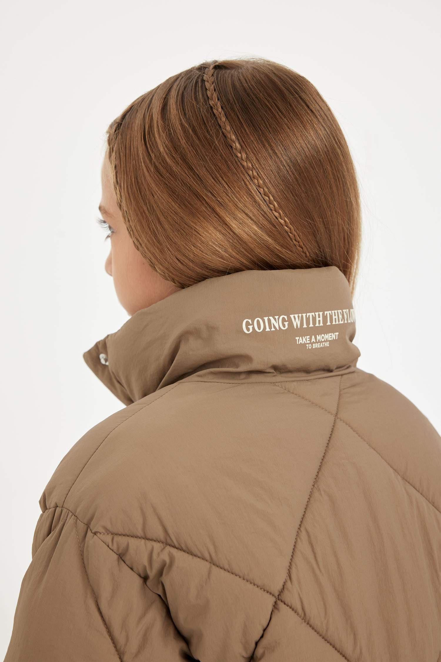 Kız Çocuk Su Geçirmez Şişme Mont Dik Yaka Cepli Fermuarlı