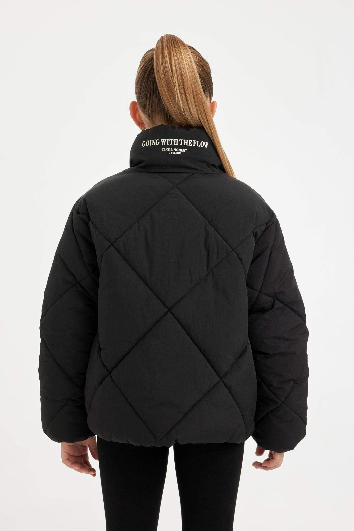 Kız Çocuk Su Geçirmez Şişme Mont Dik Yaka Cepli Fermuarlı