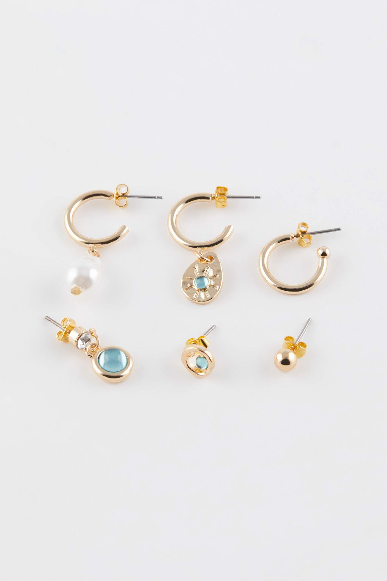 حلق حريمي ذهبي بحجر - 6 قطع