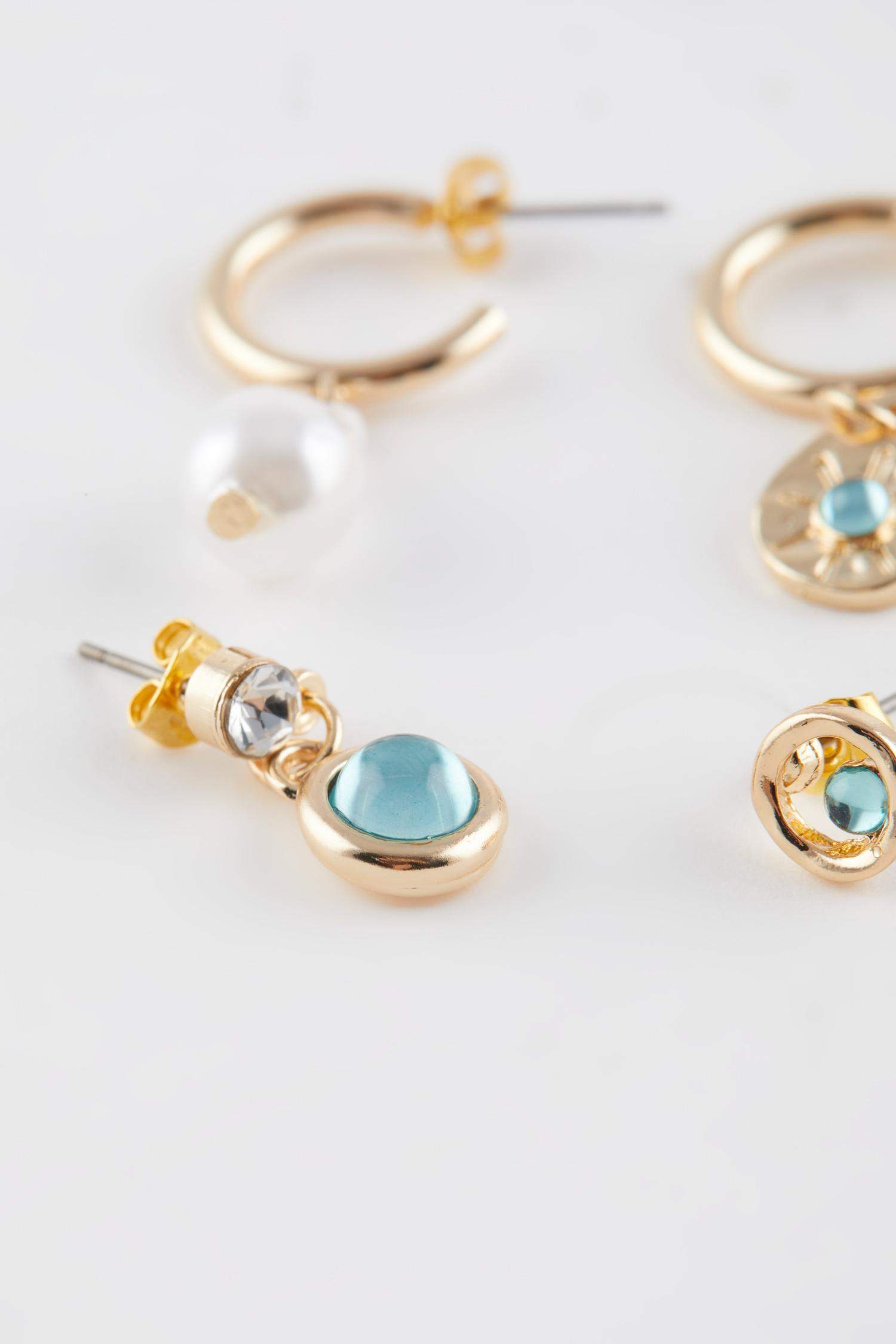 حلق حريمي ذهبي بحجر - 6 قطع