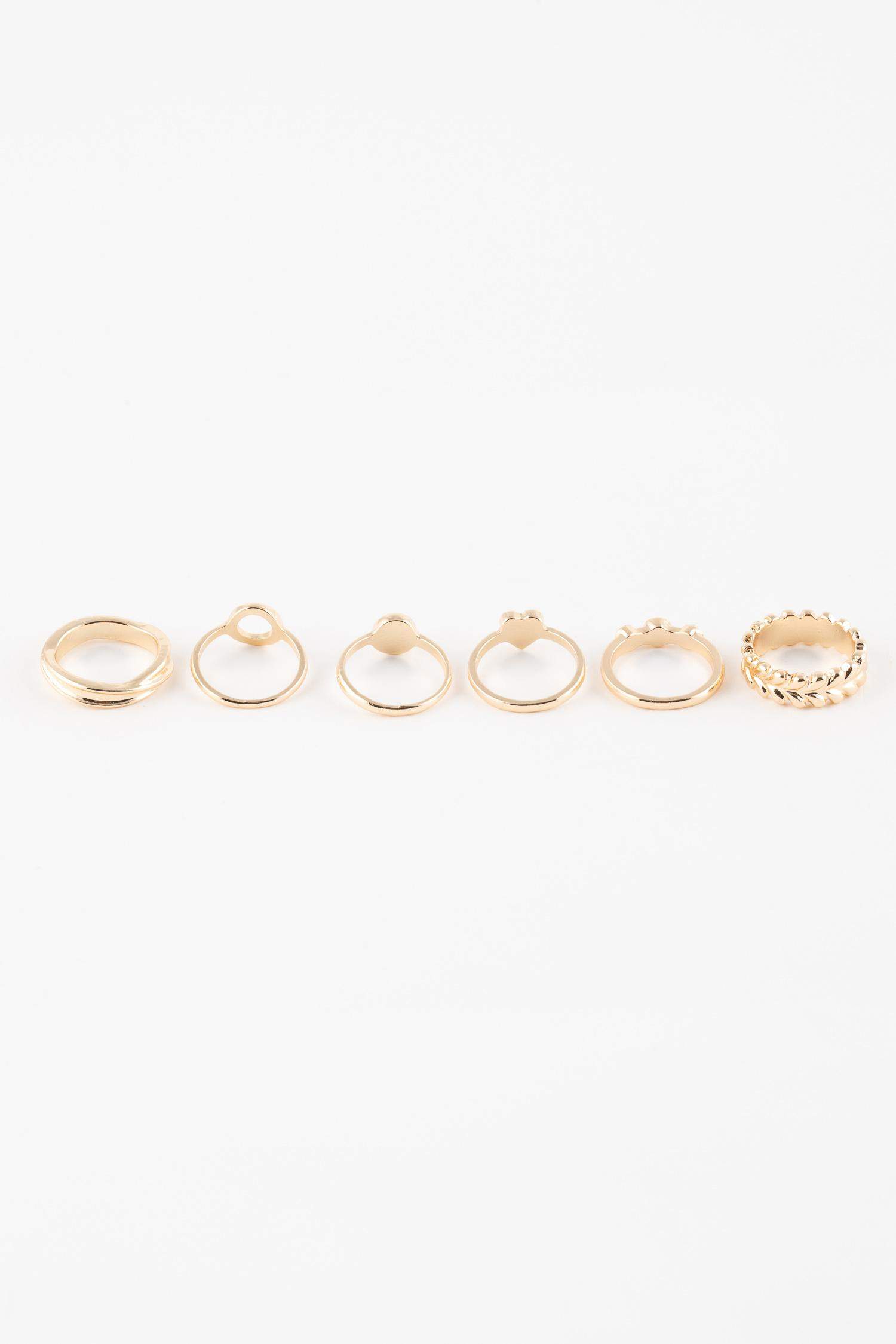 خاتم حريمي ذهبي بحجر - 6 قطع