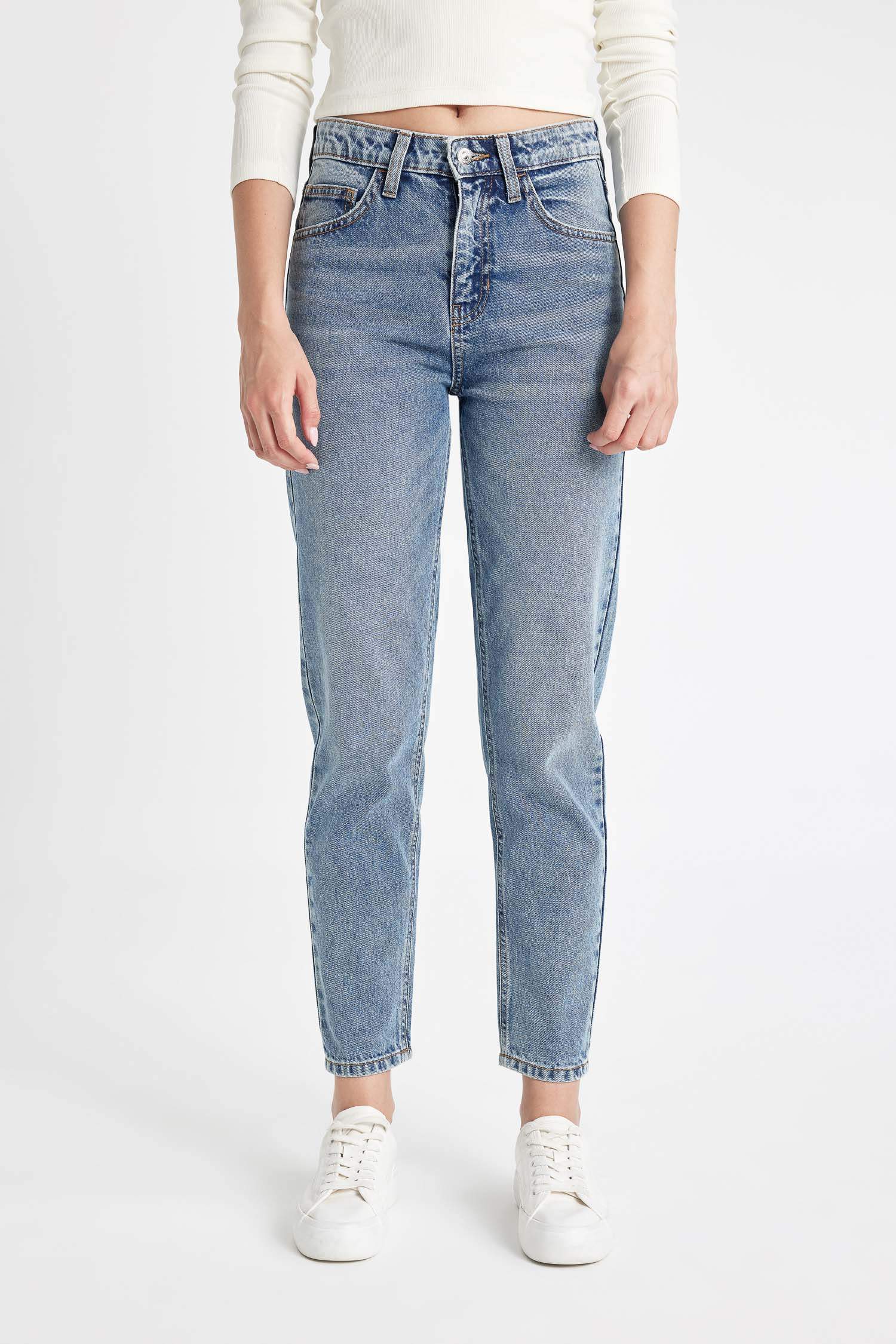 Lina Mom Fit Yüksek Bel Bilek Boy Jean Yıkamalı Pantolon