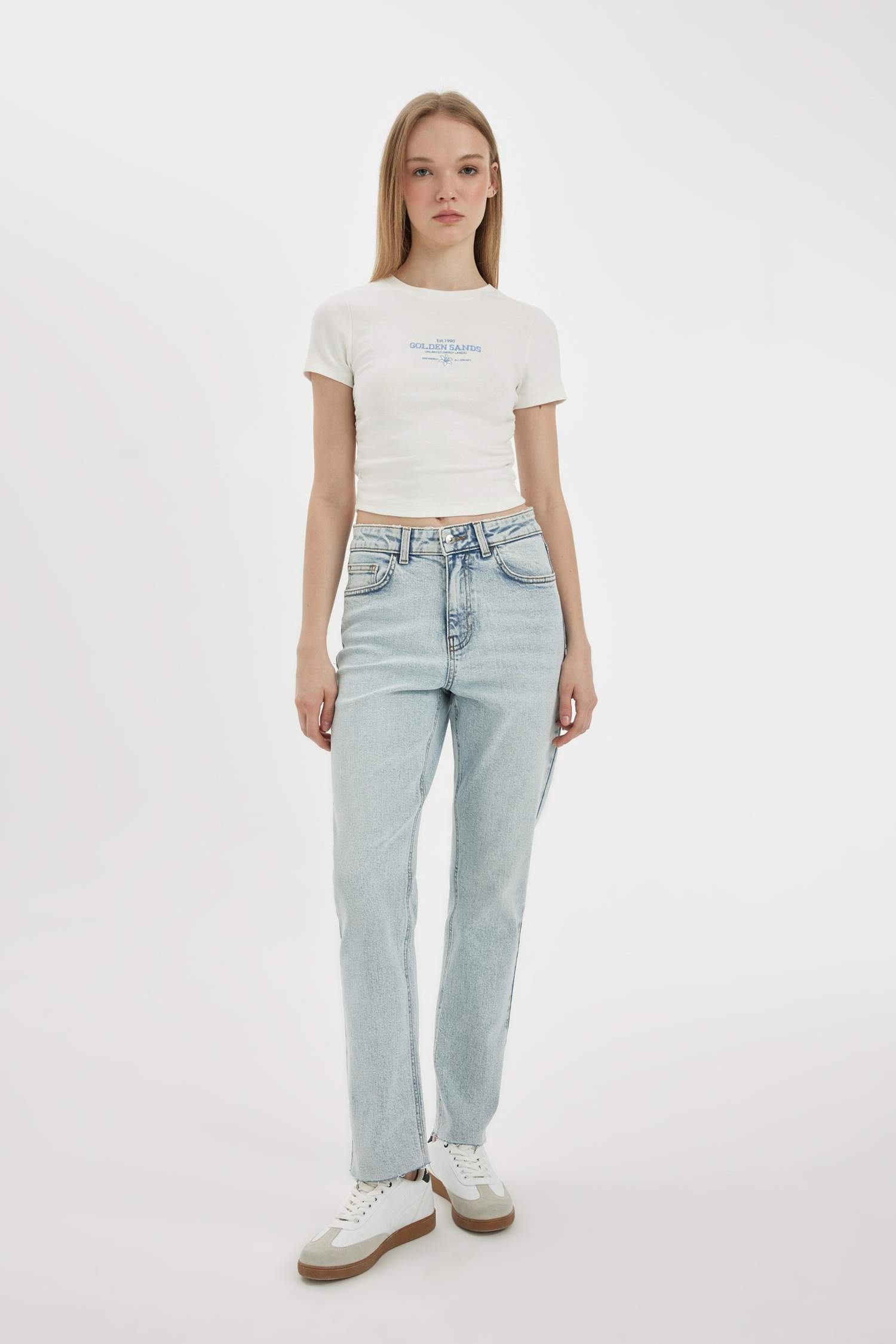 سروال جينز قصة مستقيمة بخصر عالي