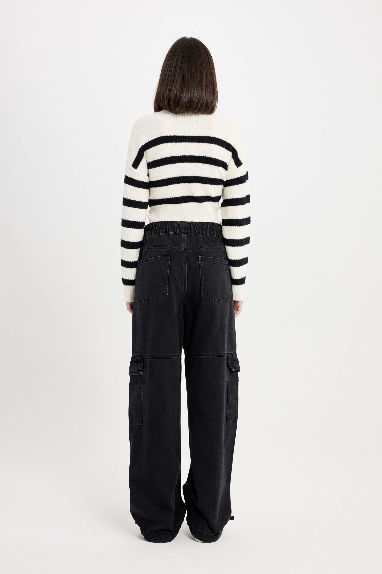 Jogger Yüksek Bel Kargo Cepli Bilek Boy Jean Pantolon